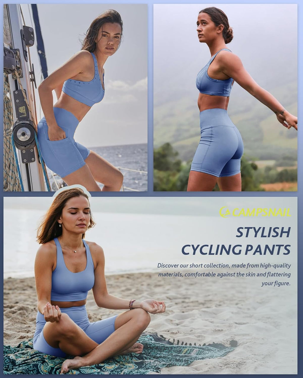 CAMPSNAIL Biker Shorts Women with Pockets - 3"/5"/8" High Waisted Workout Spandex Tummy Control Gym Running Yoga Shorts