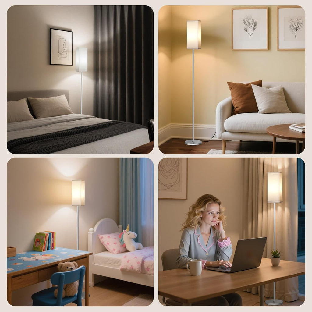 64.6" Floor Lamp, Pole with Foot Switch, Modern Standing Lamp Lampshade, Minimalist Freestanding Lamp (Bulb Not Included), for Living Room, Bedroom Office ETL Listed, Black and Beige E07LD05