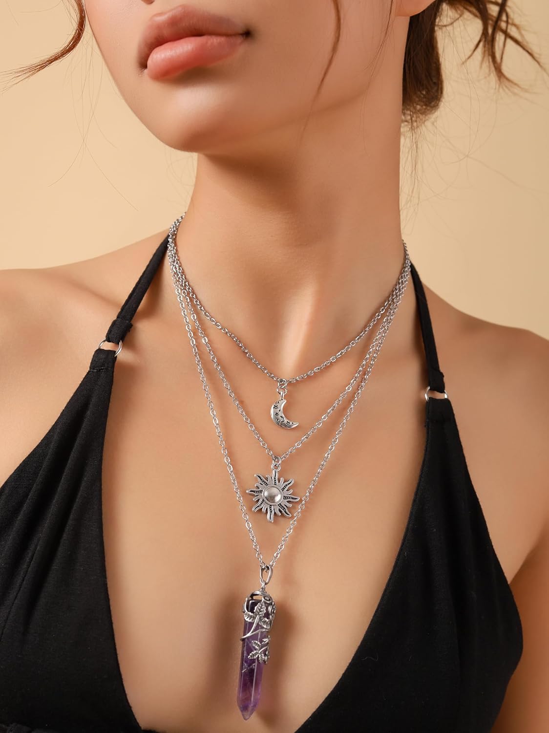 Sacina Gothic Emo Grunge Crescent Moon Choker, Moon Sun Star Choker Necklace, Goth Gothic Necklace, Halloween Christmas Jewelry Gift for Women