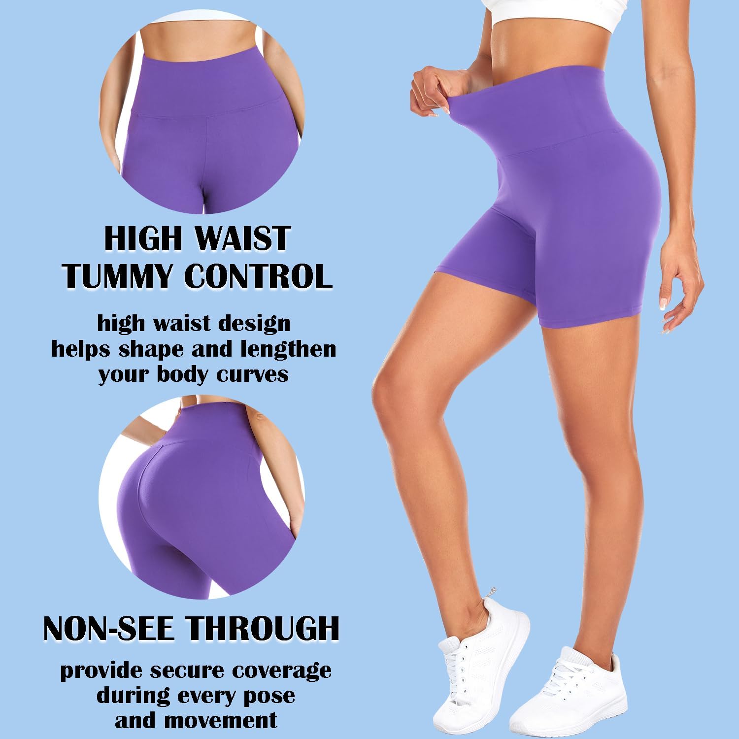 FULLSOFT High Waisted Biker Shorts for Women-5" Tummy Control Fitness Athletic Workout Running Yoga Gym Shorts