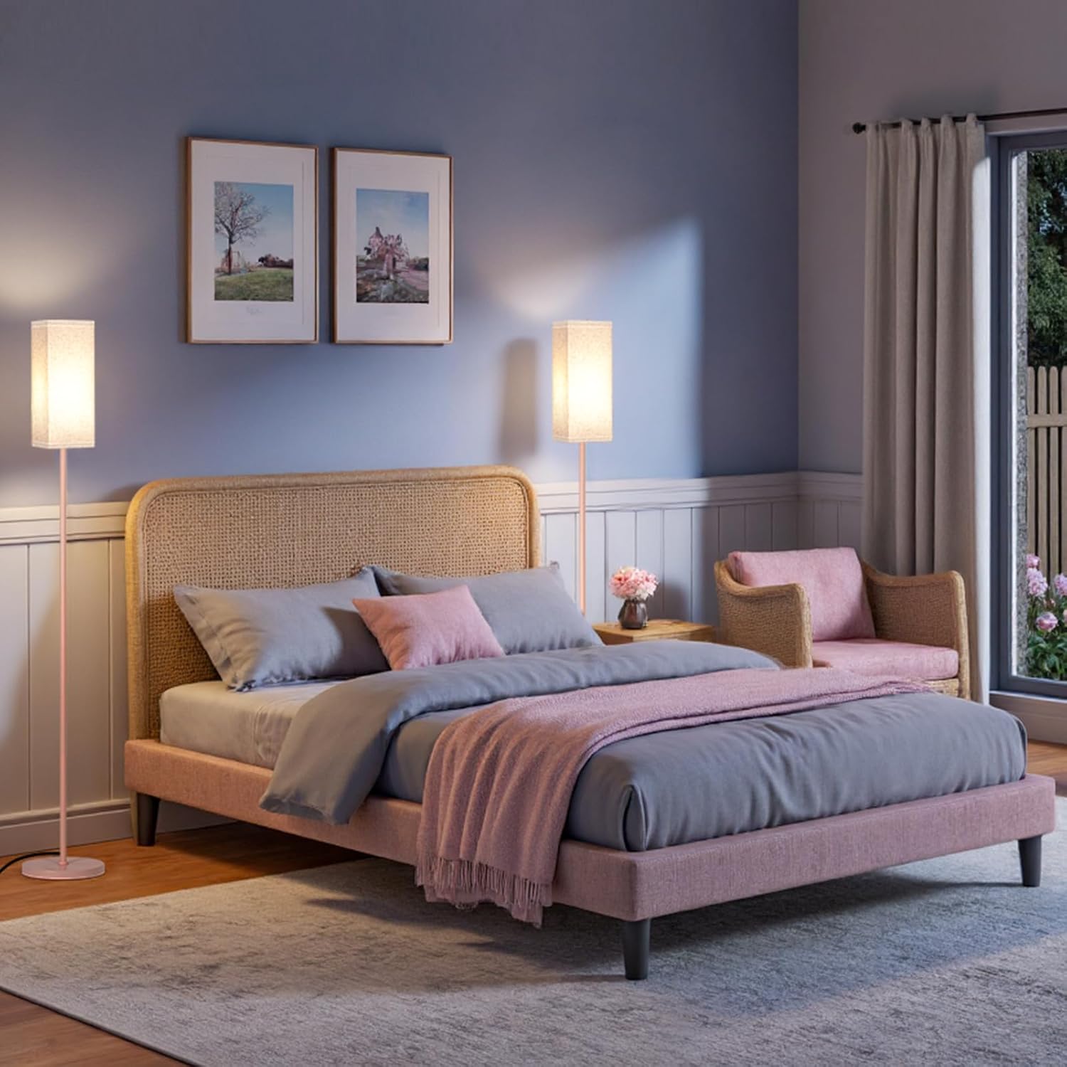 64.6" Floor Lamp, Pole with Foot Switch, Modern Standing Lamp Lampshade, Minimalist Freestanding Lamp (Bulb Not Included), for Living Room, Bedroom Office ETL Listed, Black and Beige E07LD05