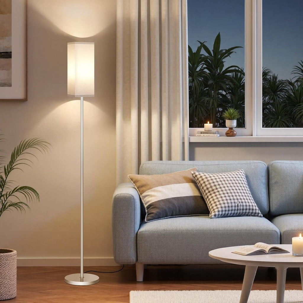 64.6" Floor Lamp, Pole with Foot Switch, Modern Standing Lamp Lampshade, Minimalist Freestanding Lamp (Bulb Not Included), for Living Room, Bedroom Office ETL Listed, Black and Beige E07LD05