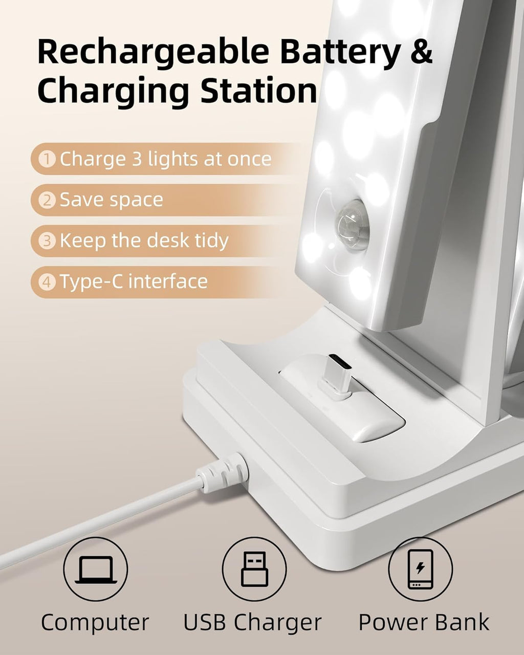 EZVALO 6-Pack Under Cabinet Lighting with Charging Station, 2000mAh Rechargeable Wireless Motion Sensor Lights, 3 Color Temps, Dimmable, Timer, Magnetic, with Remote Control for Kitchen, Closet, Stair
