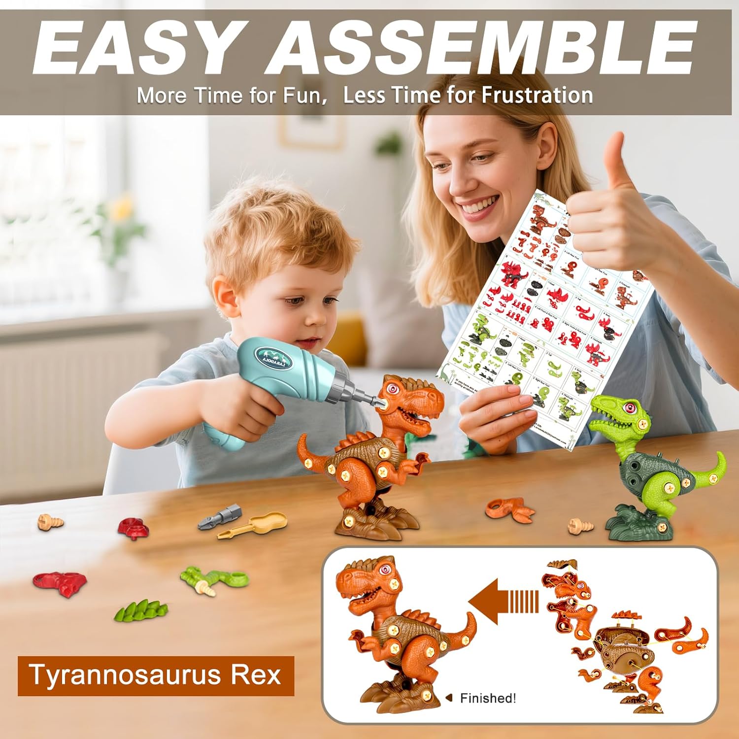Laradola Dinosaur Toys for 3 4 5 6 7 8 Year Old Boys, Take Apart Dinosaur Toys for Kids 3-5 5-7 STEM Construction Building Kids Toy with Electric Drill, Party Christmas Birthday Gifts Boys Girls