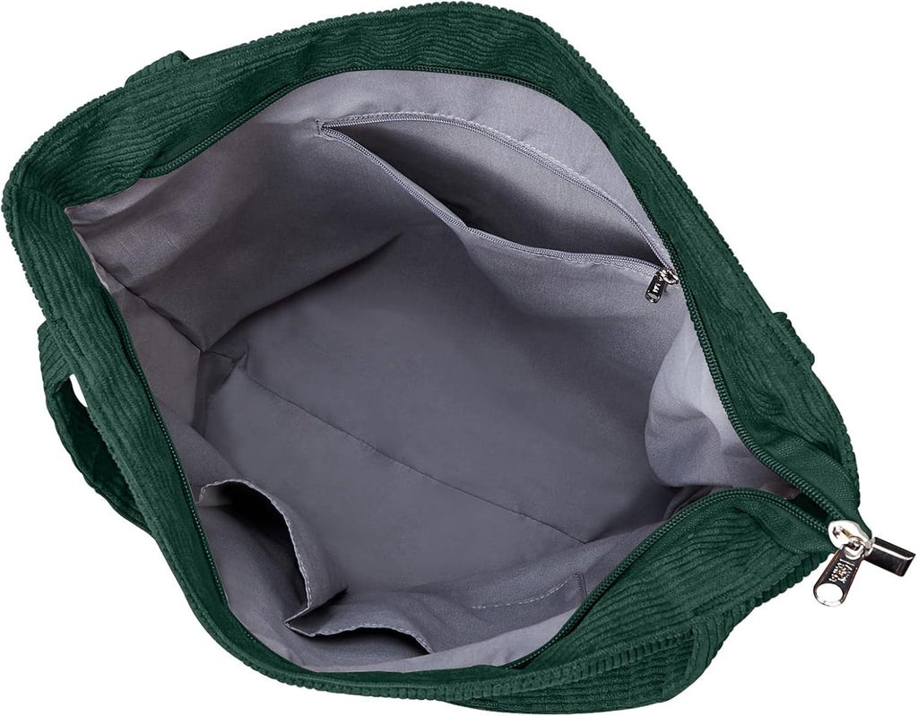 KALIDI Women Corduroy Tote Bag Zipper Casual Tote's Handbag Big Capacity Shoulder Bag with Pockets