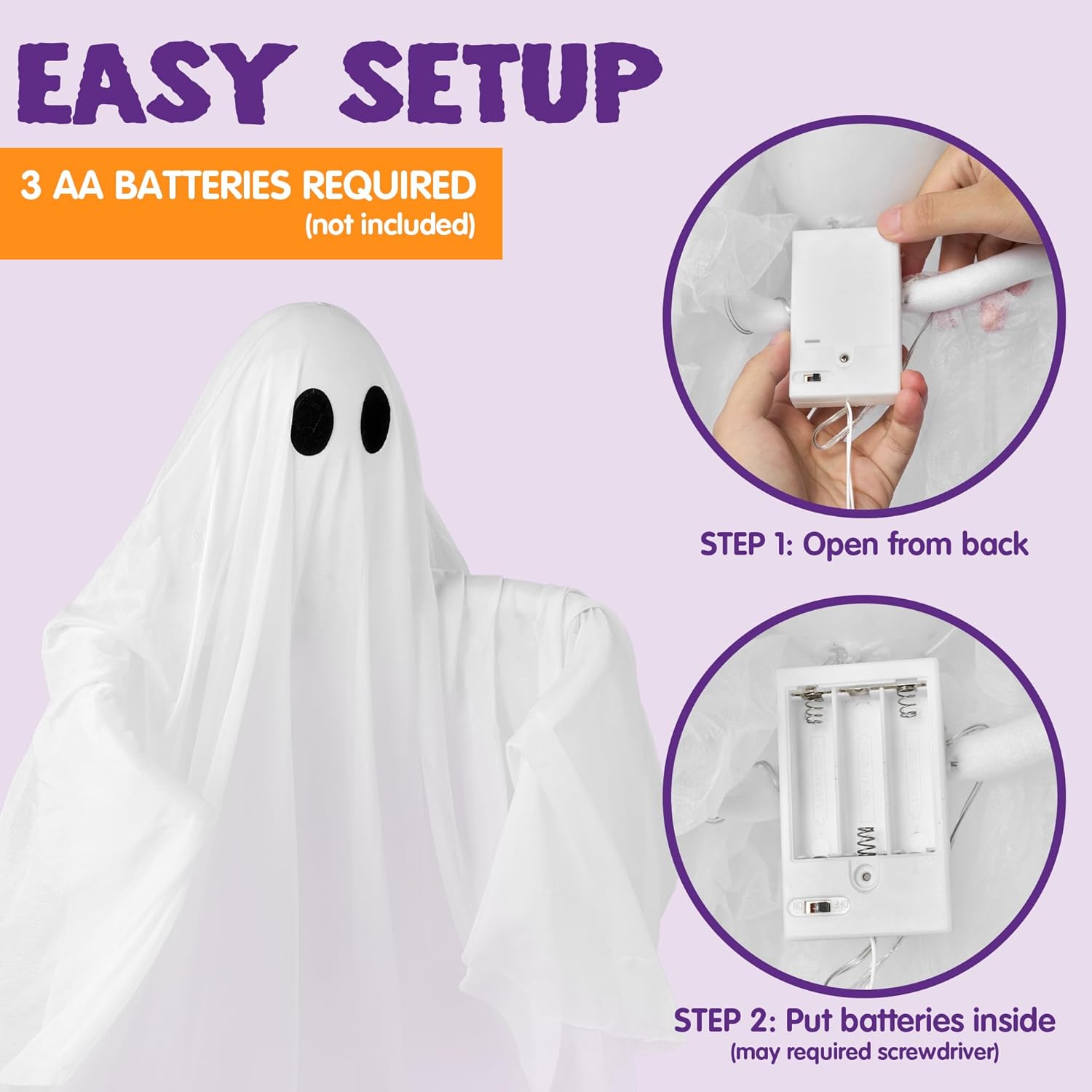 JOYIN Halloween Hanging Light up Ghost with Spooky Blue LED Light, 47” White Ghosts Halloween Hanging Decoration for Front Yard Patio Lawn Garden Party Decor Indoor Outdoor