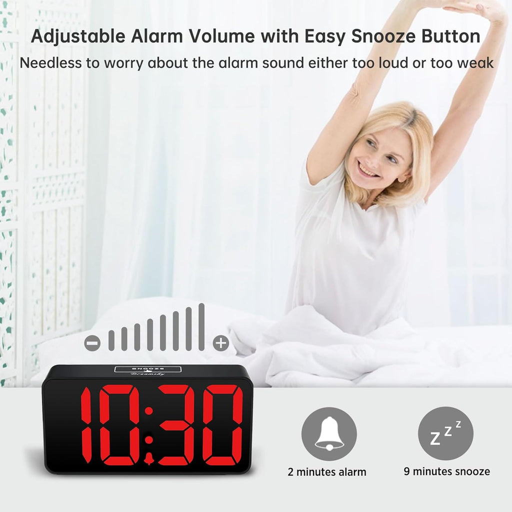 DreamSky Small Digital Alarm Clock for Bederoom, Large Big Numbers Display with Dimmer for Living Room, Electric Bedside Desk Clock with USB Charging Port, Adjustable Volume, USB-C Adapter Powered
