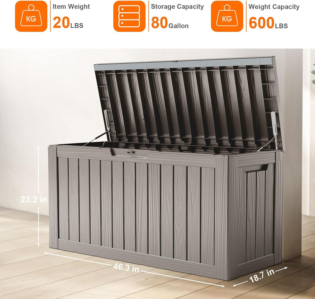 80 Gallon Resin Deck Box, Lockable Patio Outdoor Storage Box for Furniture, Garden Tools and Tools Storage, Waterproof Outside Storage Box - Black