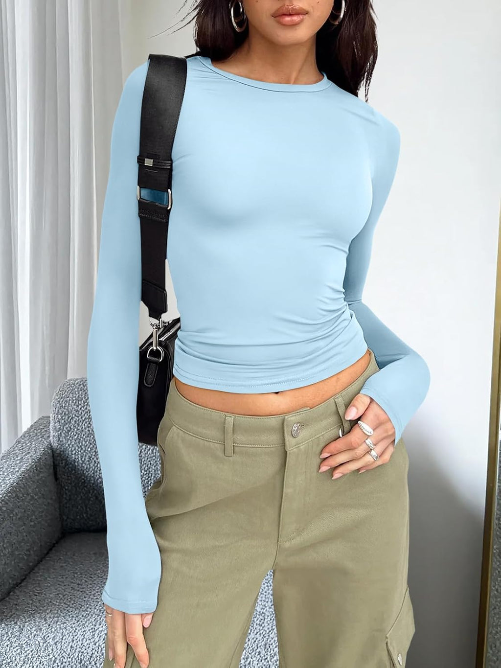 Trendy Queen Womens Long Sleeve T Shirts Fall Fashion 2025 Basic Crop Tops Going Out Outfits Y2k Clothes