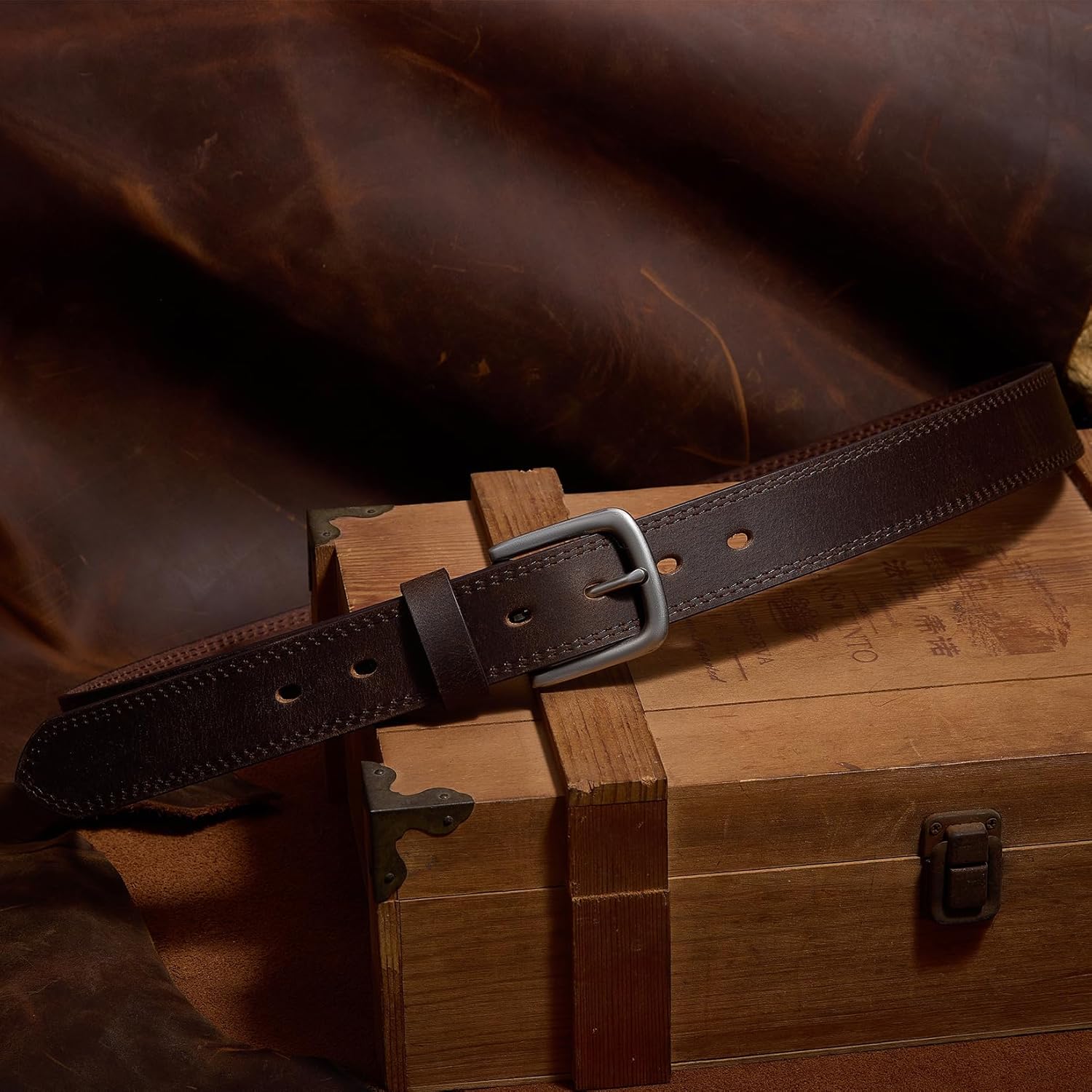 VATAN Men's Genuine Leather Casual Every Day Jeans Belts, Handmade Men Leather Belt with Gift Box