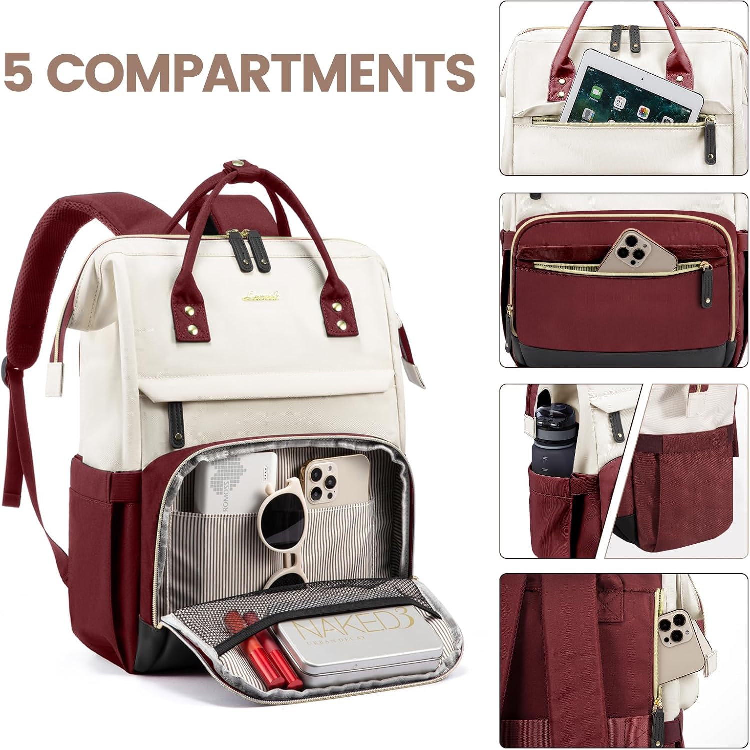 LOVEVOOK Laptop Backpack for Women, 15.6 Inch Work Business Backpacks Purse With Large Capacity, Waterproof Nurse Bag College Bookbag for School, Waterproof Casual Daypack for Travel