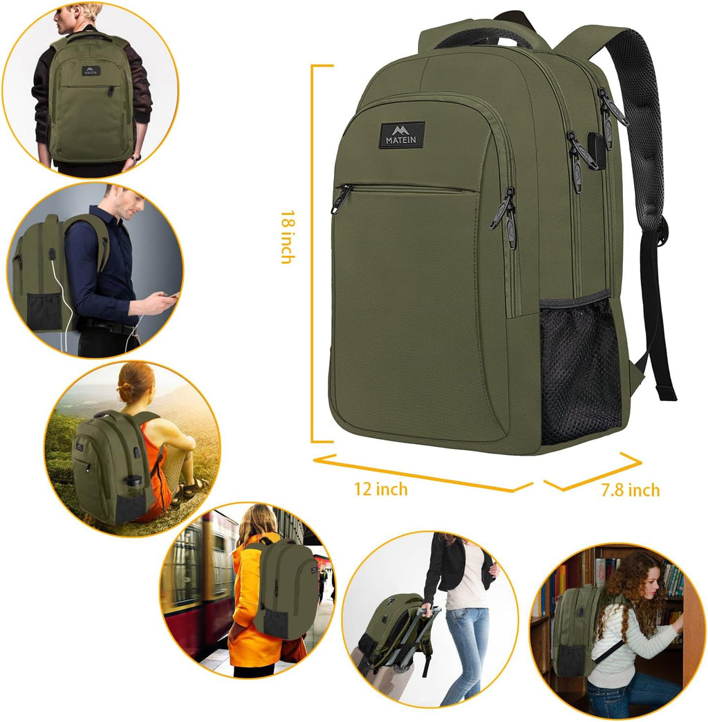 MATEIN Travel Laptop Backpack, Business Anti Theft Slim Sturdy Laptops Backpack with USB Charging Port, Water Resistant College School Computer Bag Gift for Men & Women Fits 15.6 Inch Notebook, Grey