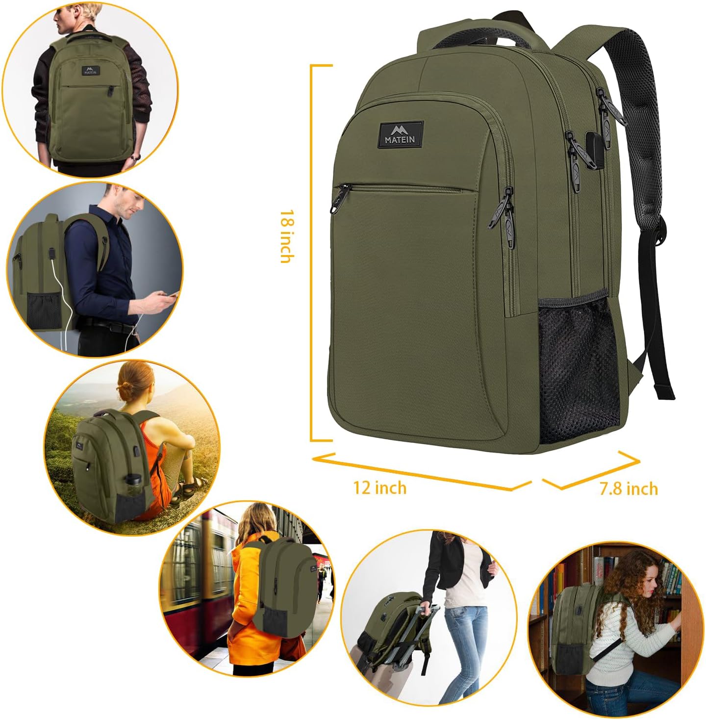 MATEIN Travel Laptop Backpack, Business Anti Theft Slim Sturdy Laptops Backpack with USB Charging Port, Water Resistant College School Computer Bag Gift for Men & Women Fits 15.6 Inch Notebook, Grey