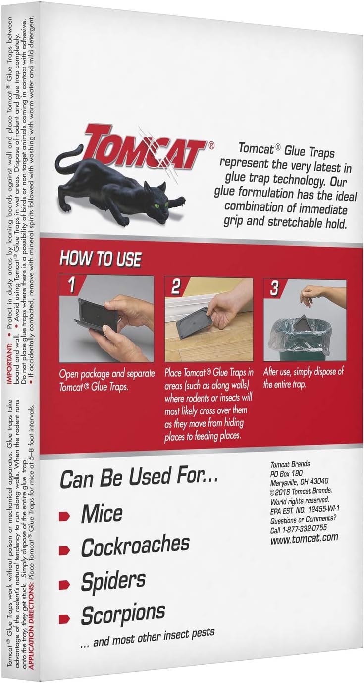 Tomcat Glue Traps Mouse Size with Eugenol for Enhanced Stickiness for Mice, Cockroaches, and Spiders, 6 Traps