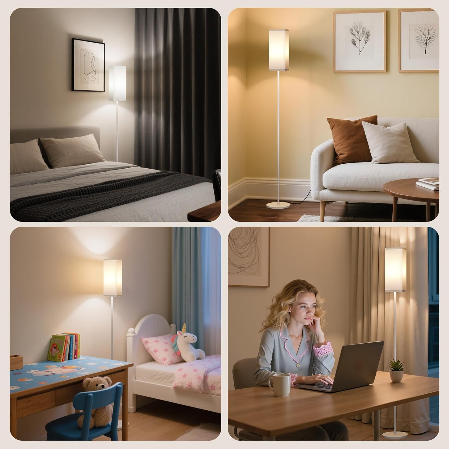 64.6" Floor Lamp, Pole with Foot Switch, Modern Standing Lamp Lampshade, Minimalist Freestanding Lamp (Bulb Not Included), for Living Room, Bedroom Office ETL Listed, Black and Beige E07LD05