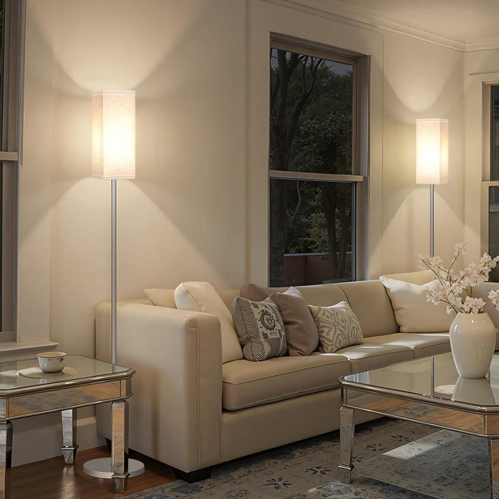 64.6" Floor Lamp, Pole with Foot Switch, Modern Standing Lamp Lampshade, Minimalist Freestanding Lamp (Bulb Not Included), for Living Room, Bedroom Office ETL Listed, Black and Beige E07LD05