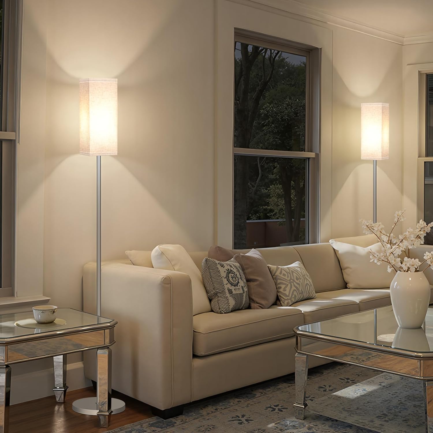 64.6" Floor Lamp, Pole with Foot Switch, Modern Standing Lamp Lampshade, Minimalist Freestanding Lamp (Bulb Not Included), for Living Room, Bedroom Office ETL Listed, Black and Beige E07LD05