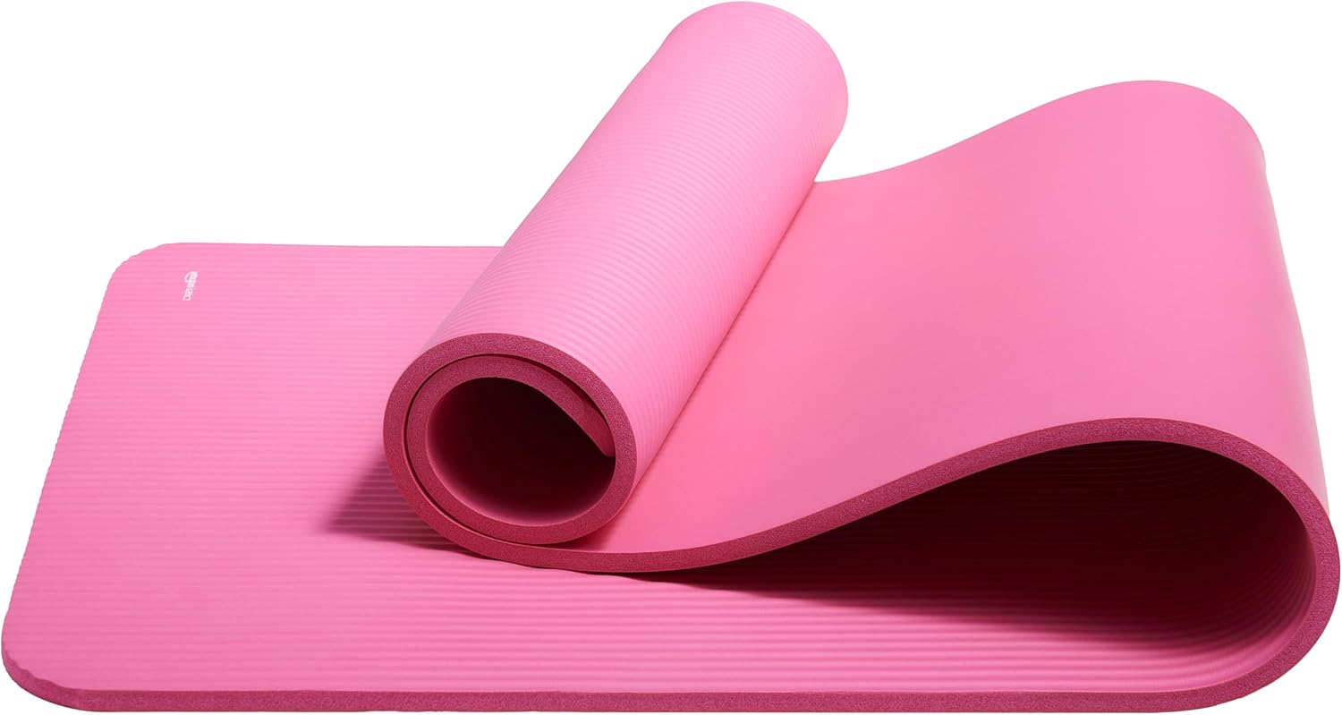 Basics 1/2 Inch Extra Thick Exercise Yoga Mat with Carrying Strap, Cushioned Support, for Fitness and Gym Workouts