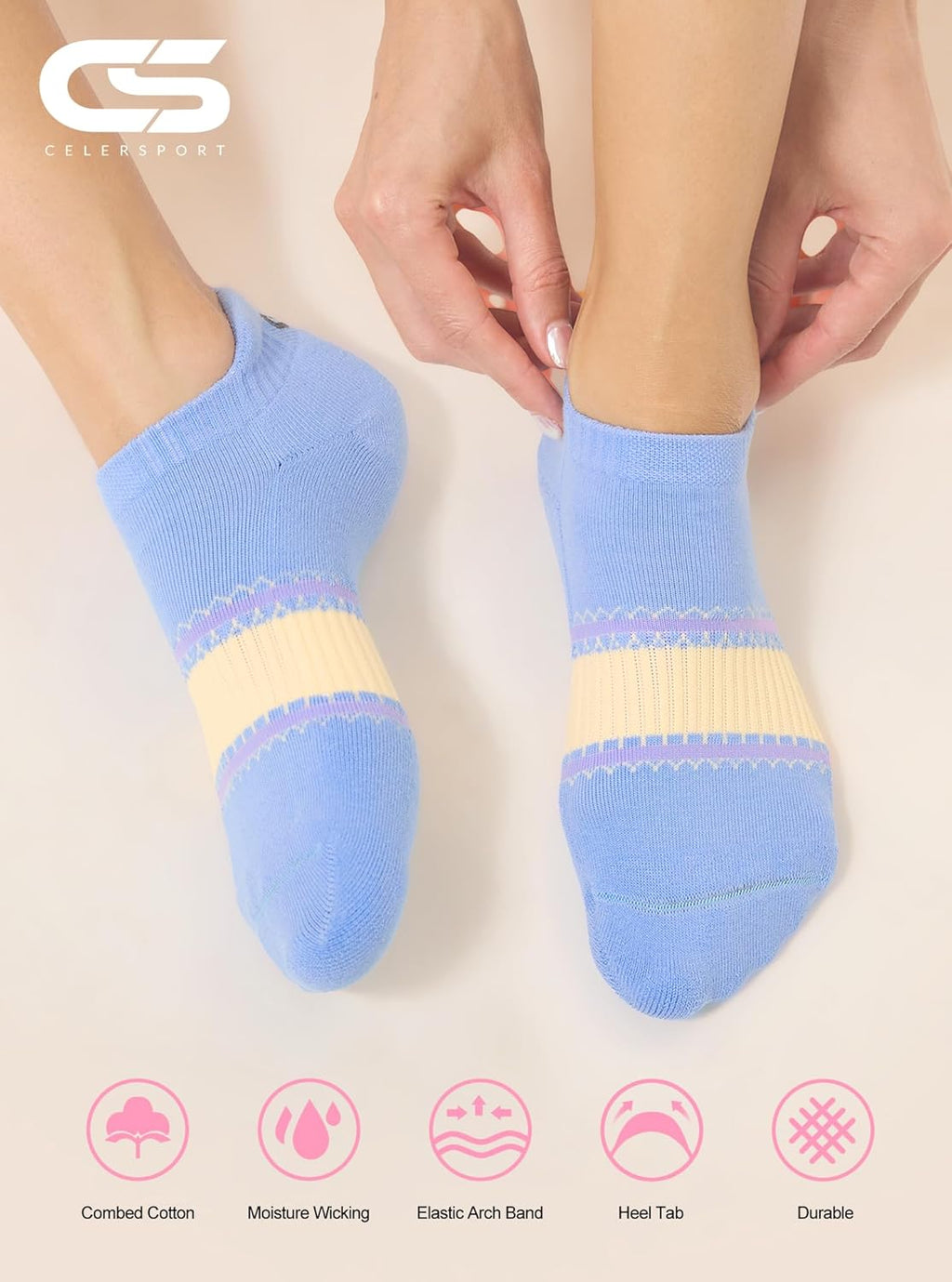 CS CELERSPORT 6 Pairs Ankle Athletic Running Socks Low Cut Sports Tab Socks for Men and Women