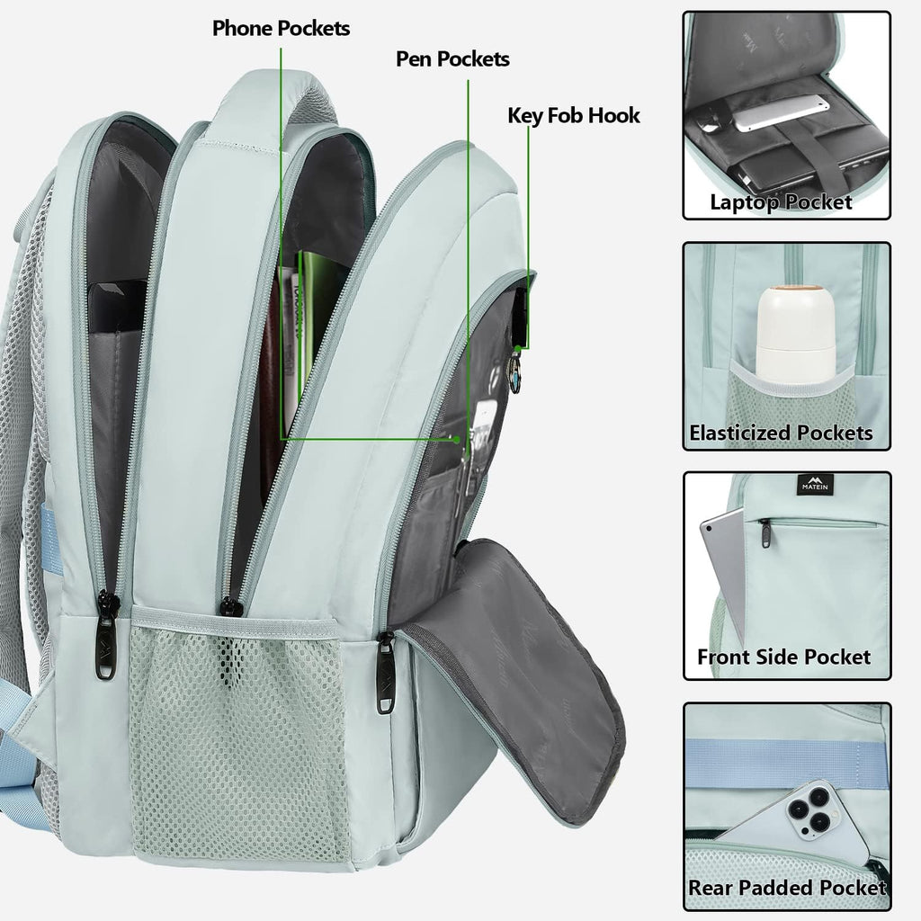 MATEIN Travel Laptop Backpack, Business Anti Theft Slim Sturdy Laptops Backpack with USB Charging Port, Water Resistant College School Computer Bag Gift for Men & Women Fits 15.6 Inch Notebook, Grey