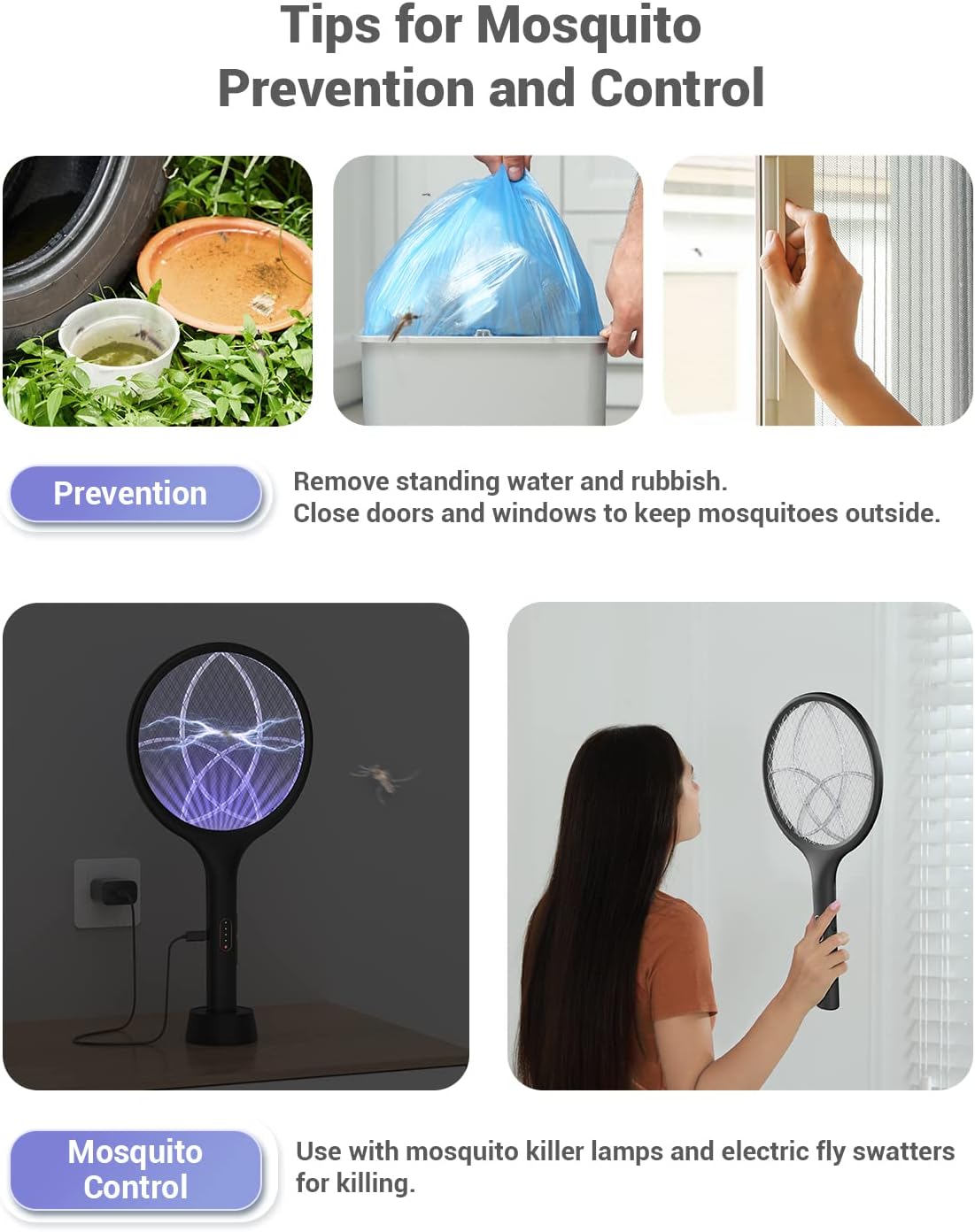 YISSVIC Electric Fly Swatter 4000V Bug Zapper Racket Dual Modes Mosquito Killer with Purple Mosquito Light Rechargeable for Indoor Home Office Backyard Patio Camping