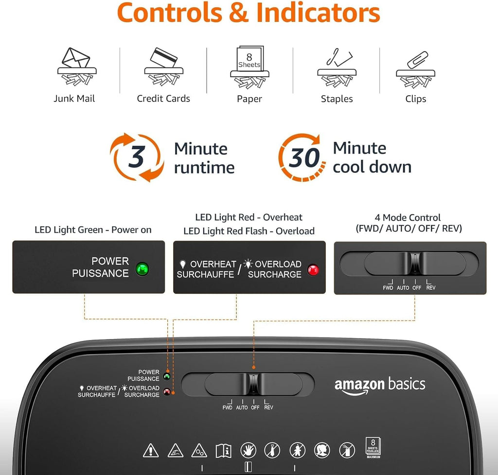 Basics 8-Sheet Cross Cut Paper Shredder and Credit Card Shredder - Black