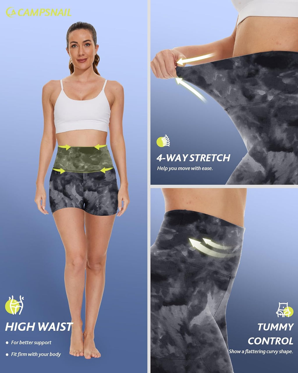 CAMPSNAIL Biker Shorts Women with Pockets - 3"/5"/8" High Waisted Workout Spandex Tummy Control Gym Running Yoga Shorts