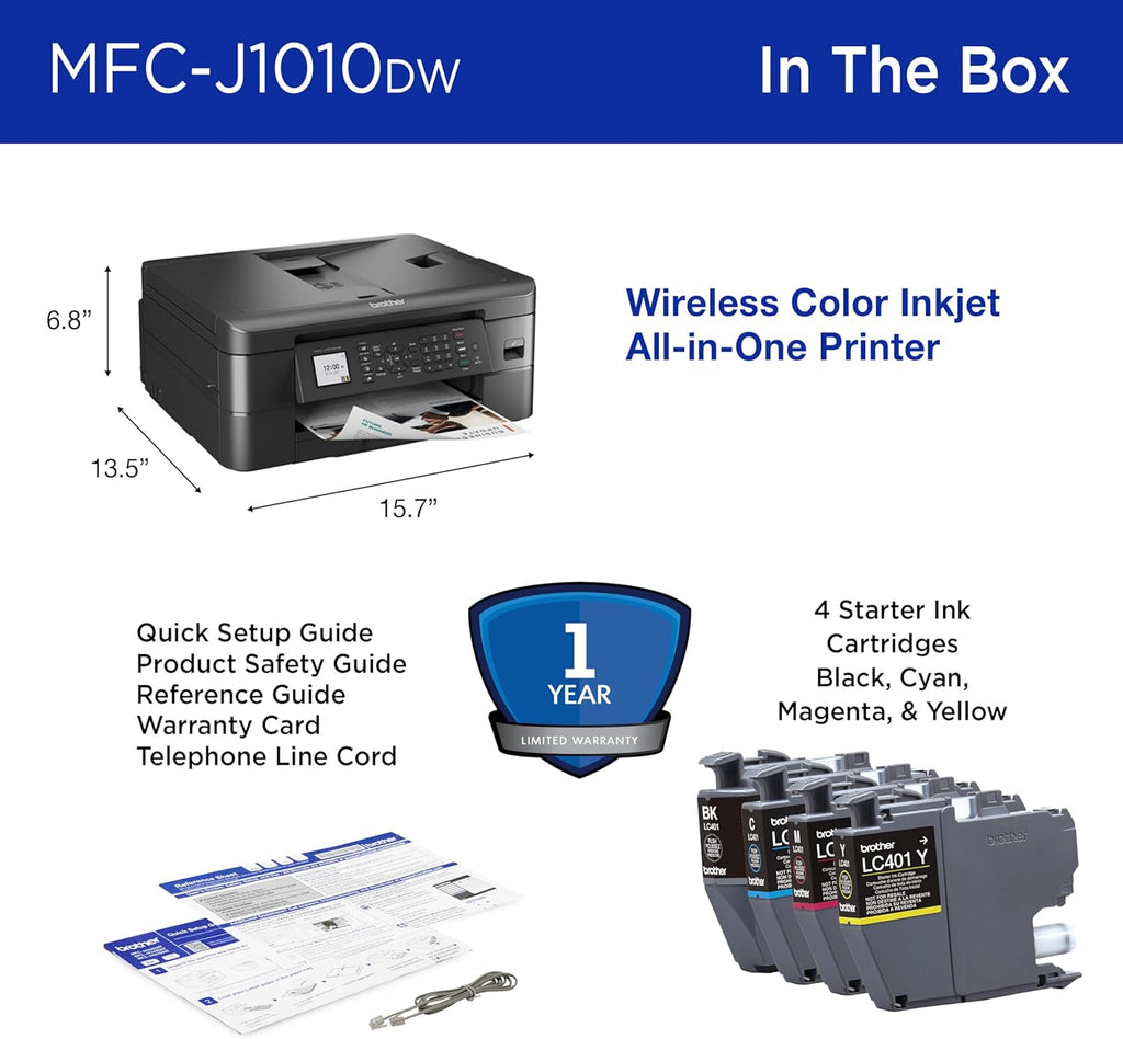 Brother Work Smart 1360 Wireless Color Inkjet All-in-One Printer with Automatic Duplex Printing and 1.8” Color Display | Includes Refresh Subscription Trial(1) (MFC-J1360DW) (Uses LC501 Series Inks)