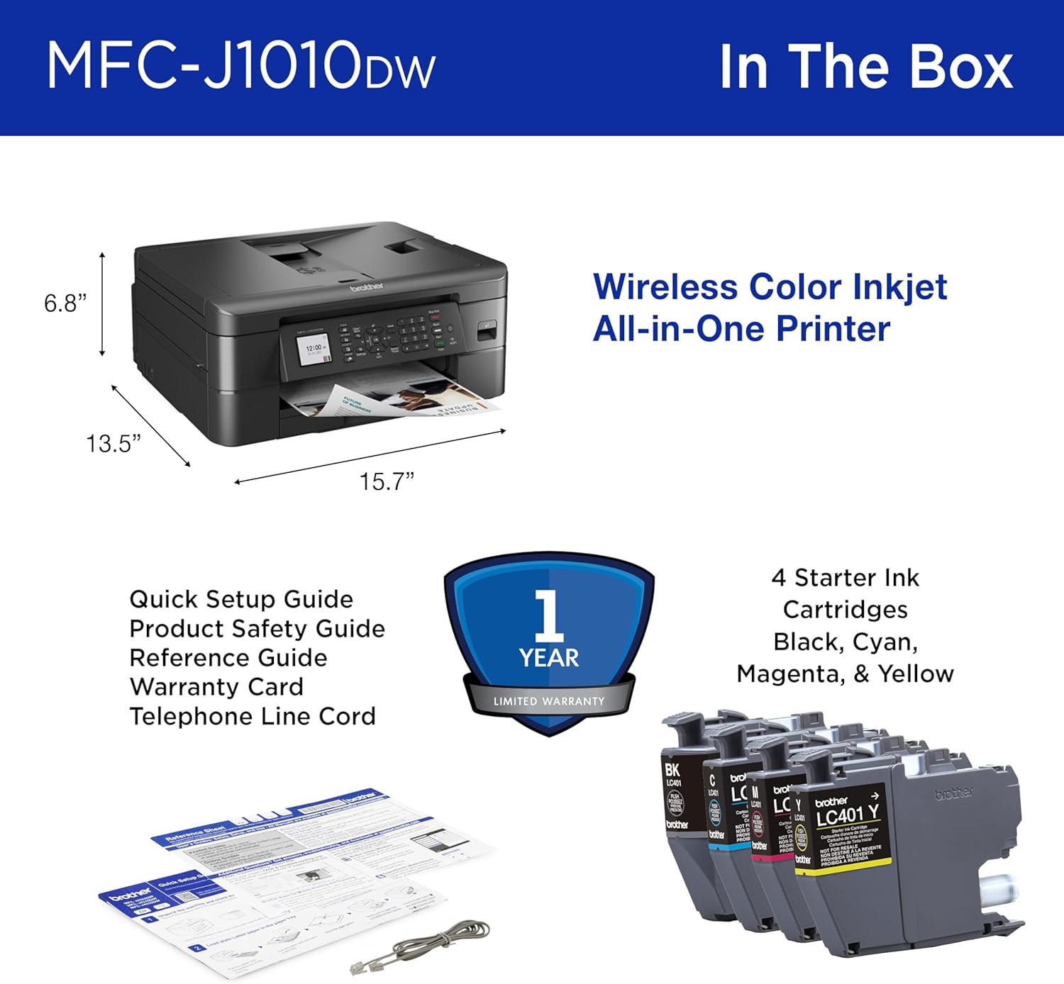 Brother Work Smart 1360 Wireless Color Inkjet All-in-One Printer with Automatic Duplex Printing and 1.8” Color Display | Includes Refresh Subscription Trial(1) (MFC-J1360DW) (Uses LC501 Series Inks)