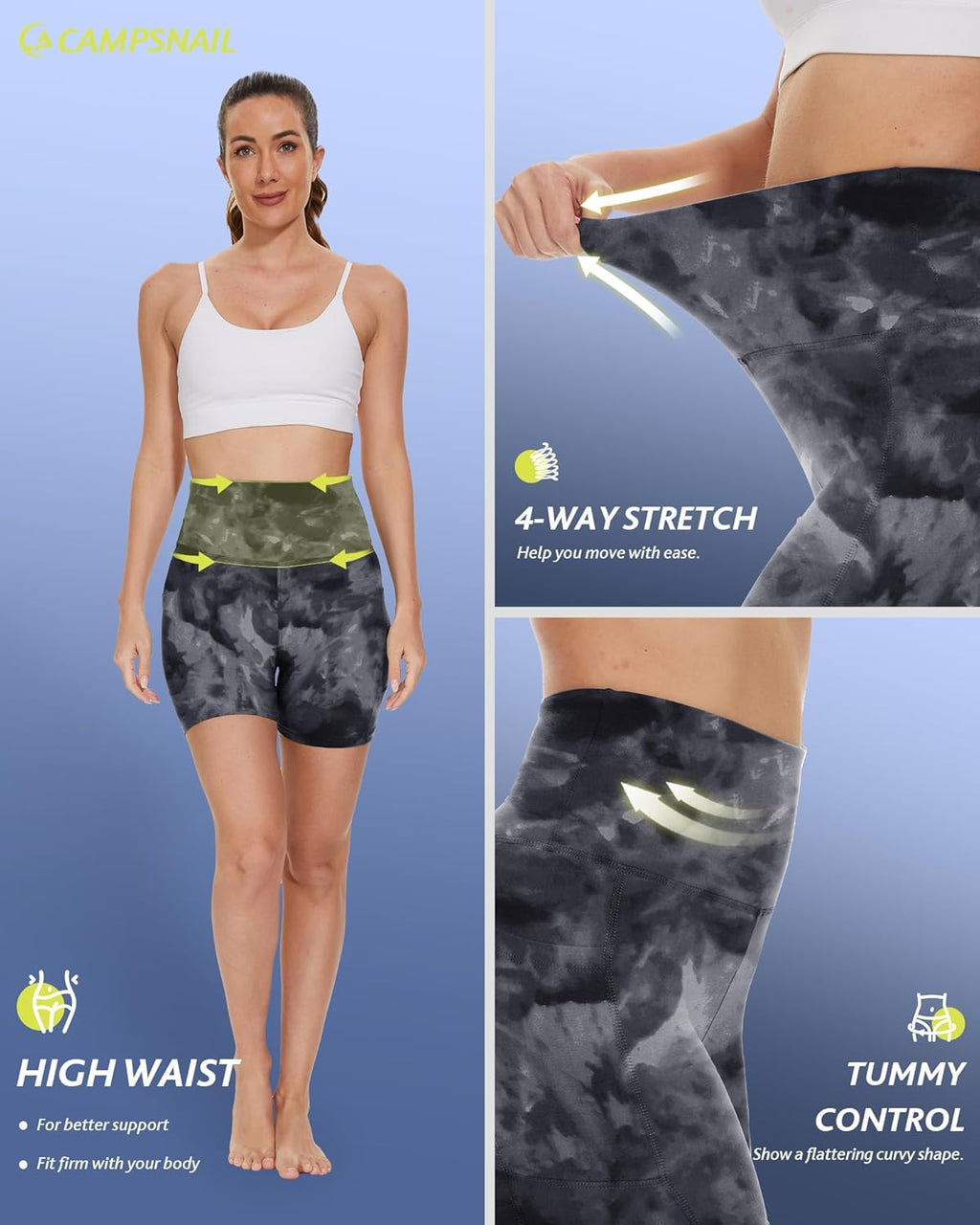 CAMPSNAIL Biker Shorts Women with Pockets - 3"/5"/8" High Waisted Workout Spandex Tummy Control Gym Running Yoga Shorts