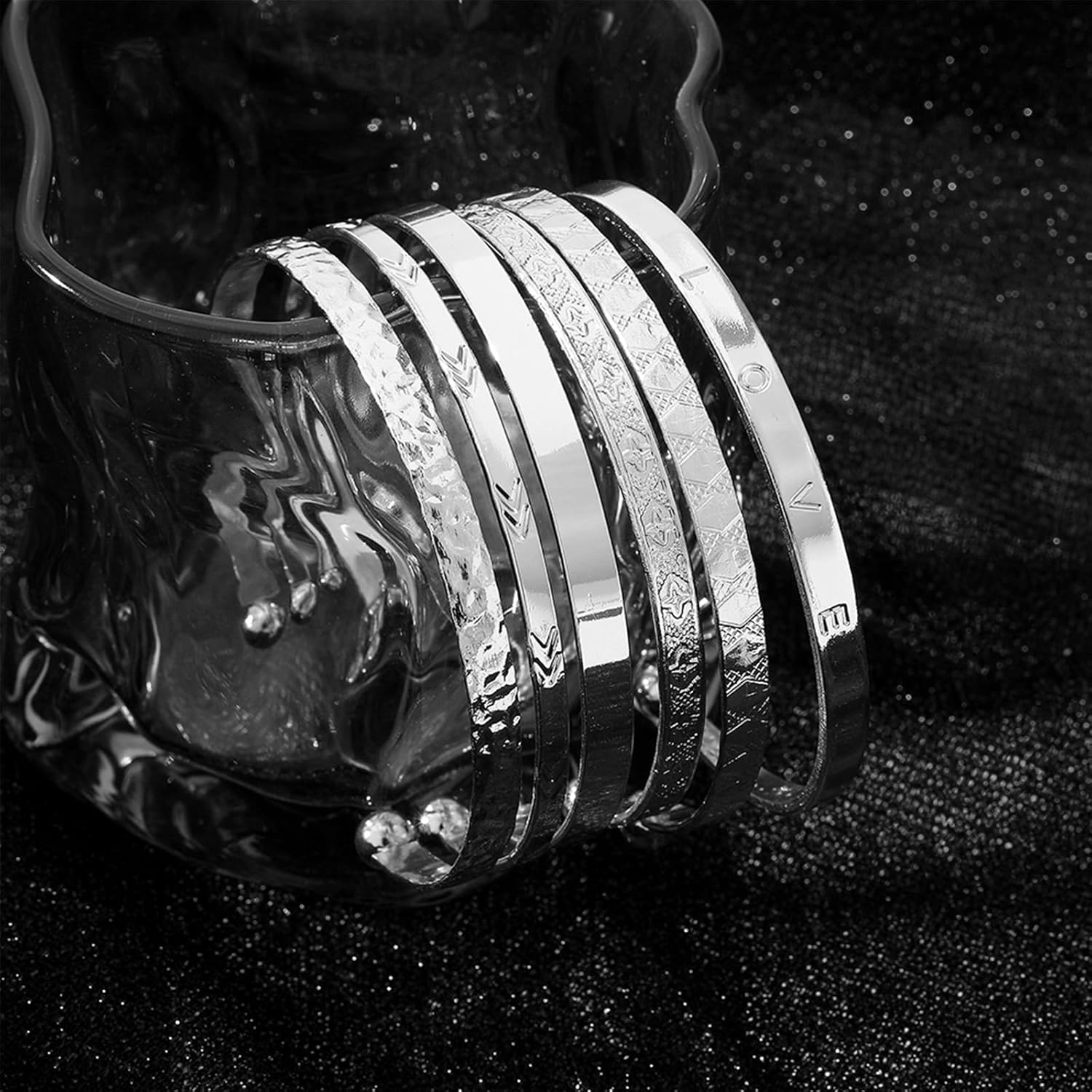 IFKM Gold Bangle Bracelets For Women, 14k Gold Plated Multi Layer Stackable Cuff Bracelet Set, Trendy Elegance Charms Non Tarnish Minimalist Textured Boho Jewelry Gift for Women