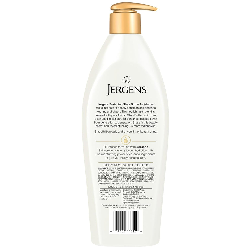 Jergens Shea Butter Hand and Body Lotion, Deep Conditioning Moisturizer, 3X More Radiant Skin, with Pure Shea Butter, Dermatologist Tested, 26.5 Oz