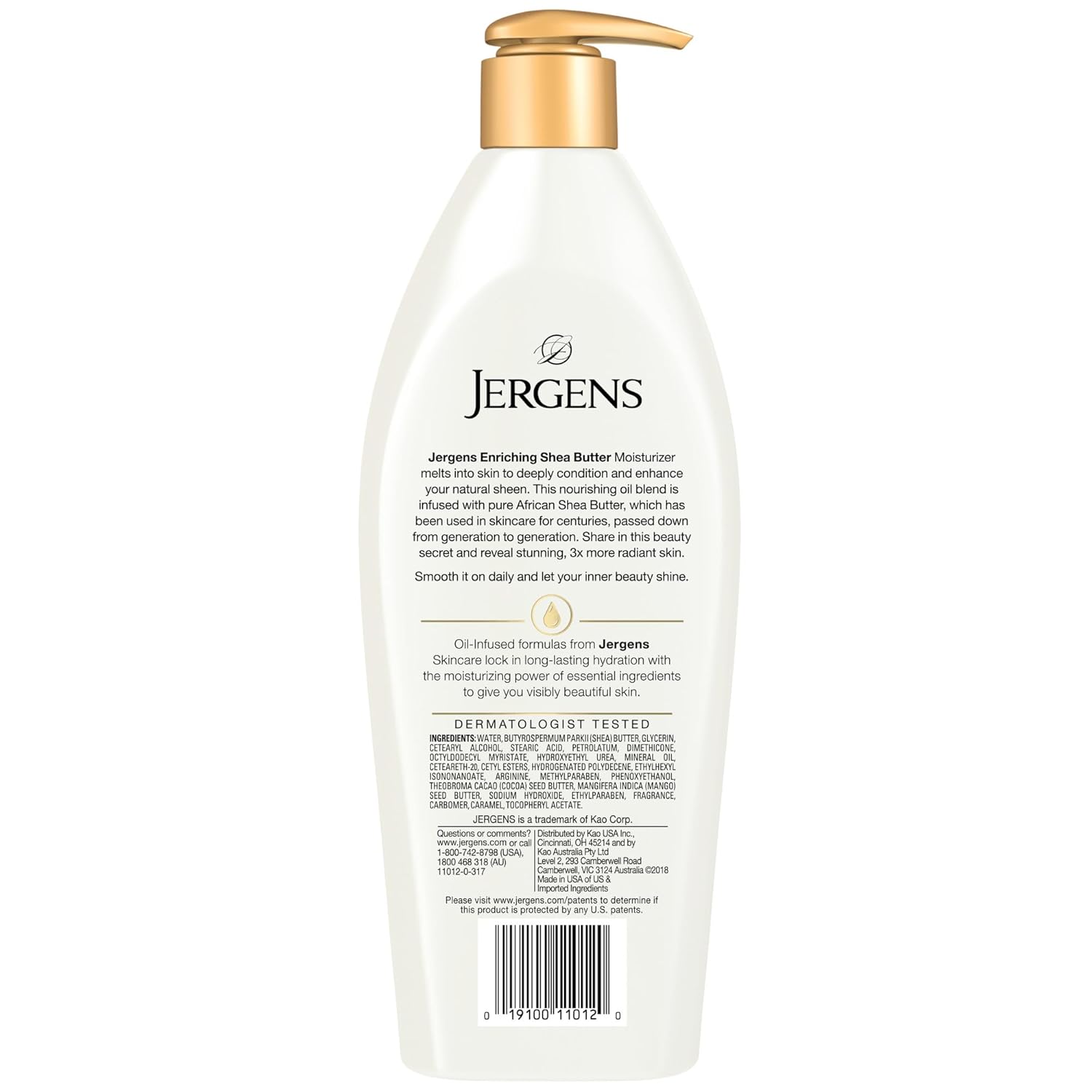 Jergens Shea Butter Hand and Body Lotion, Deep Conditioning Moisturizer, 3X More Radiant Skin, with Pure Shea Butter, Dermatologist Tested, 26.5 Oz