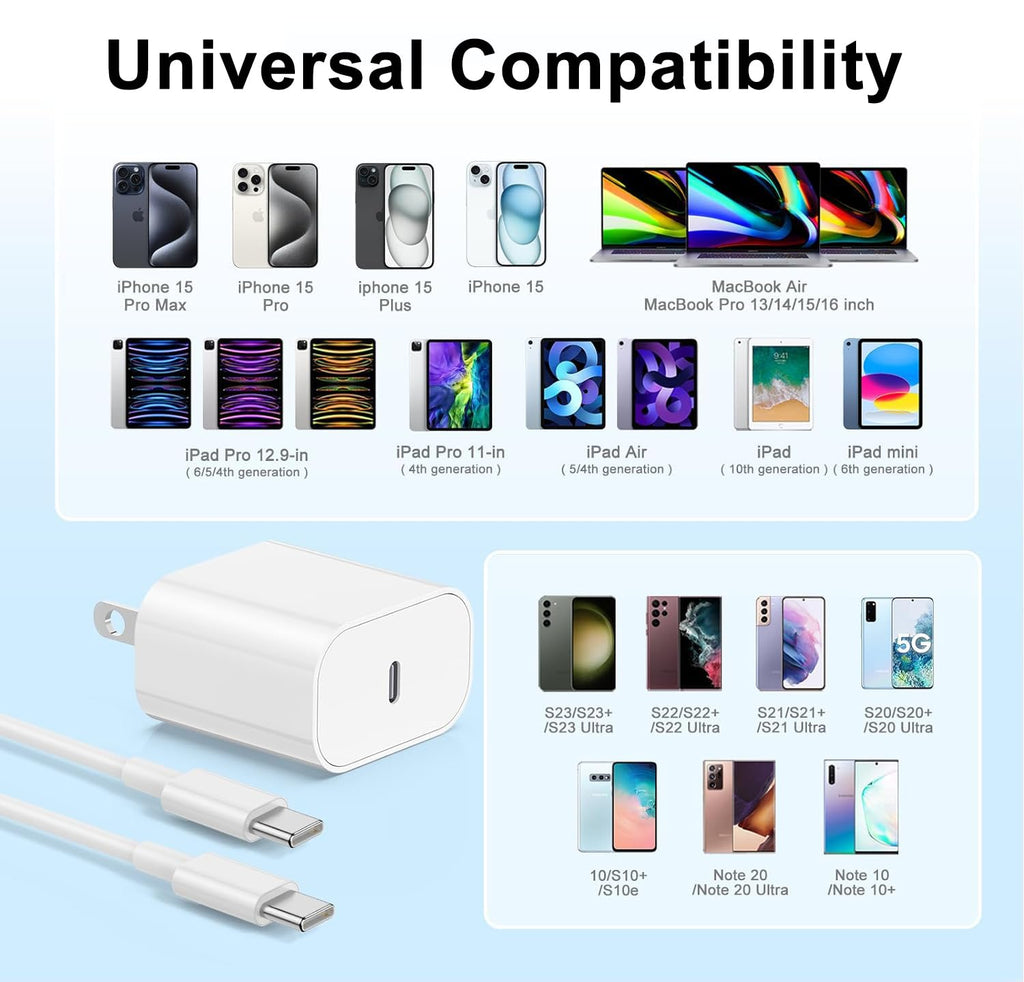 Fast iPhone Charger, iPhone Charger Fast Charging 2Pack Quick Chargers 6ft Long USB C to Lightning Cable Quick Charging Cord USB Charge Block Adapter for iPhone 14 Plus/14 ProMax/13 Mini 12/11/XS/iPad