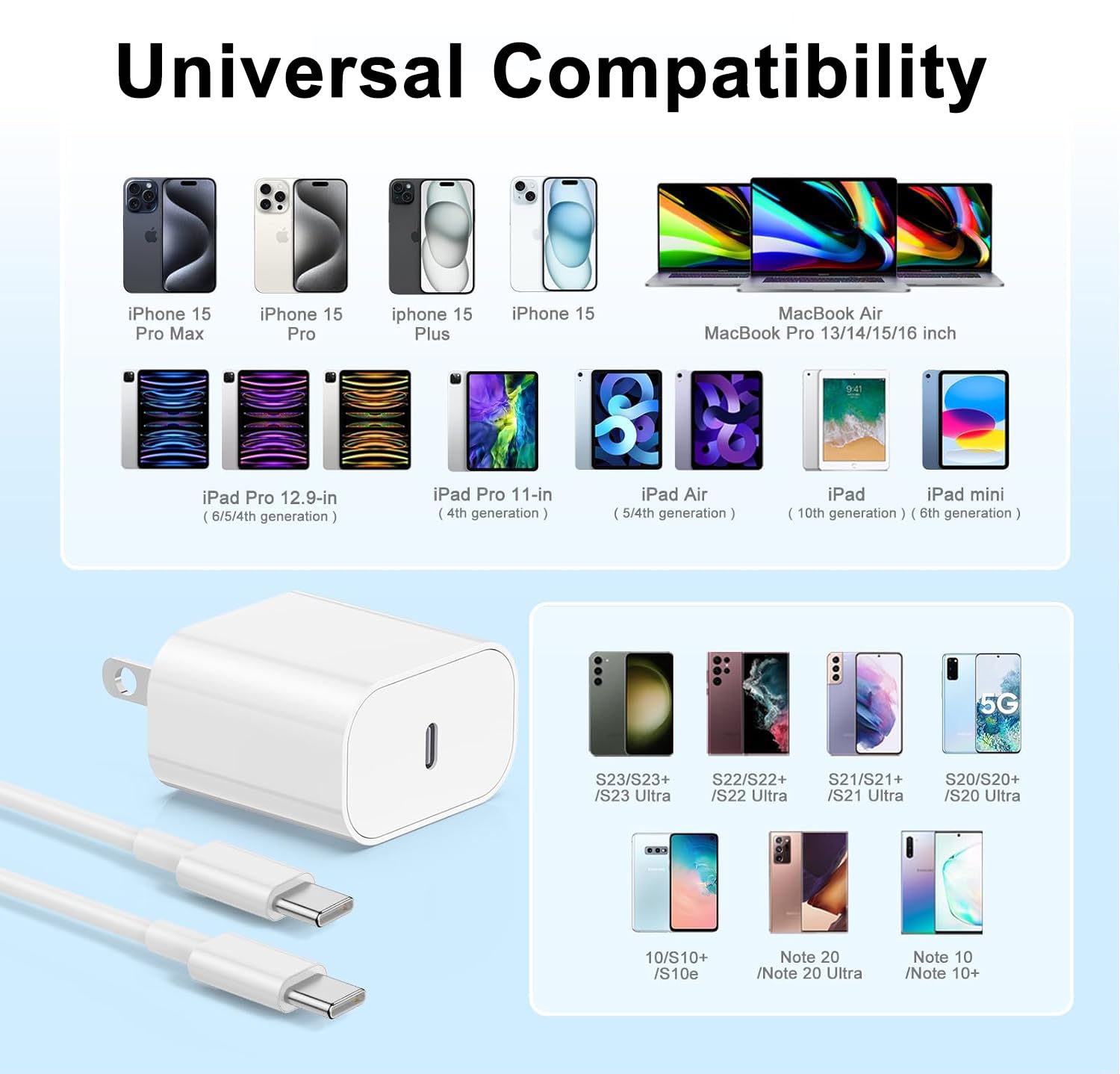 Fast iPhone Charger, iPhone Charger Fast Charging 2Pack Quick Chargers 6ft Long USB C to Lightning Cable Quick Charging Cord USB Charge Block Adapter for iPhone 14 Plus/14 ProMax/13 Mini 12/11/XS/iPad