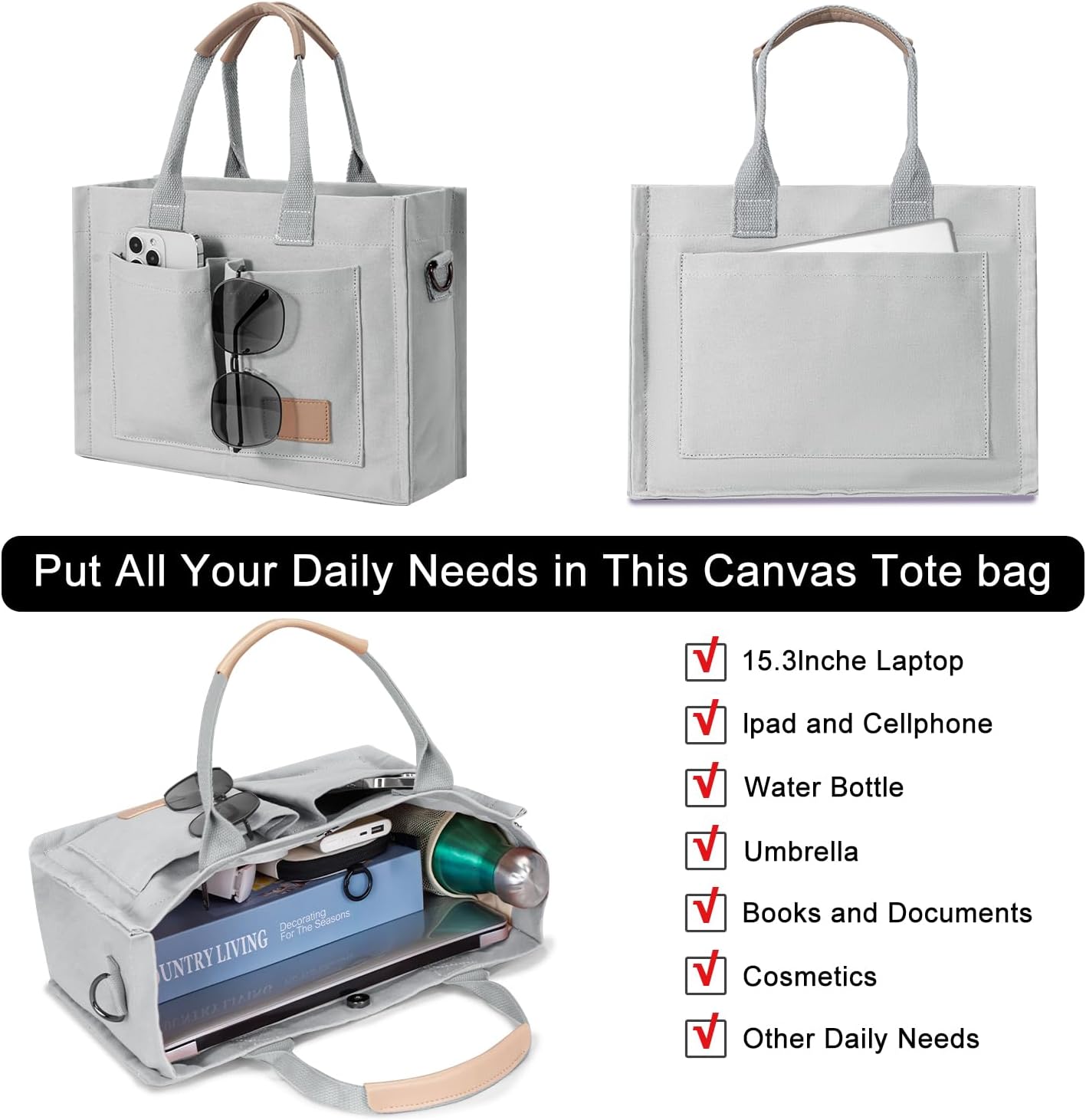 Tote Bags for Women Canvas Tote Purse Crossbody with Pockets Top Handle Shoulder Satchel Bag for Women