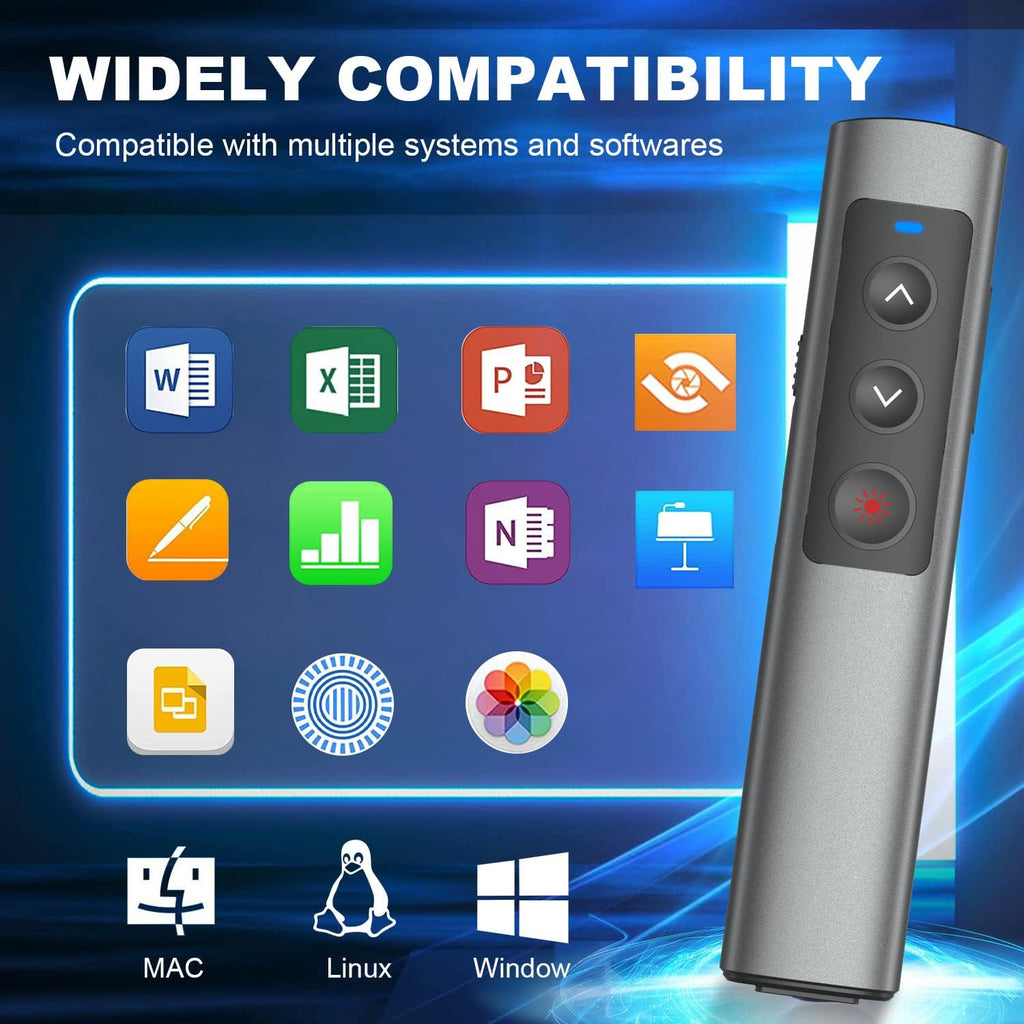 Wireless Presentation Clicker for PowerPoint Presentations, USB Dongle Presenter Remote with Laser Pointer Slide Clickers for Mac/Windows/Linux, Computer/Laptop, Google Slide/PPT/Keynote