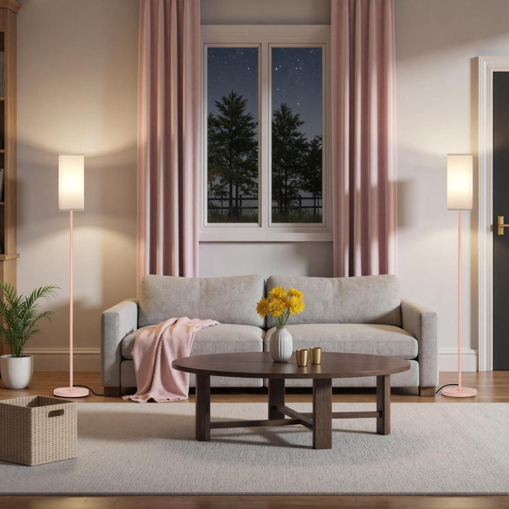 64.6" Floor Lamp, Pole with Foot Switch, Modern Standing Lamp Lampshade, Minimalist Freestanding Lamp (Bulb Not Included), for Living Room, Bedroom Office ETL Listed, Black and Beige E07LD05