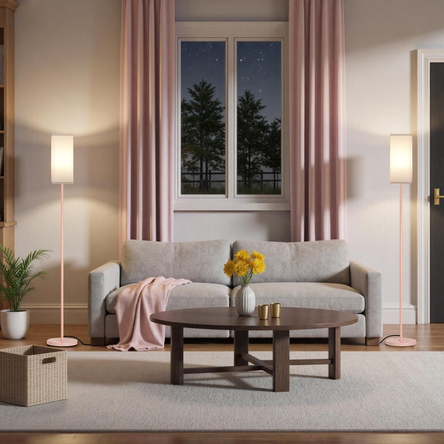 64.6" Floor Lamp, Pole with Foot Switch, Modern Standing Lamp Lampshade, Minimalist Freestanding Lamp (Bulb Not Included), for Living Room, Bedroom Office ETL Listed, Black and Beige E07LD05