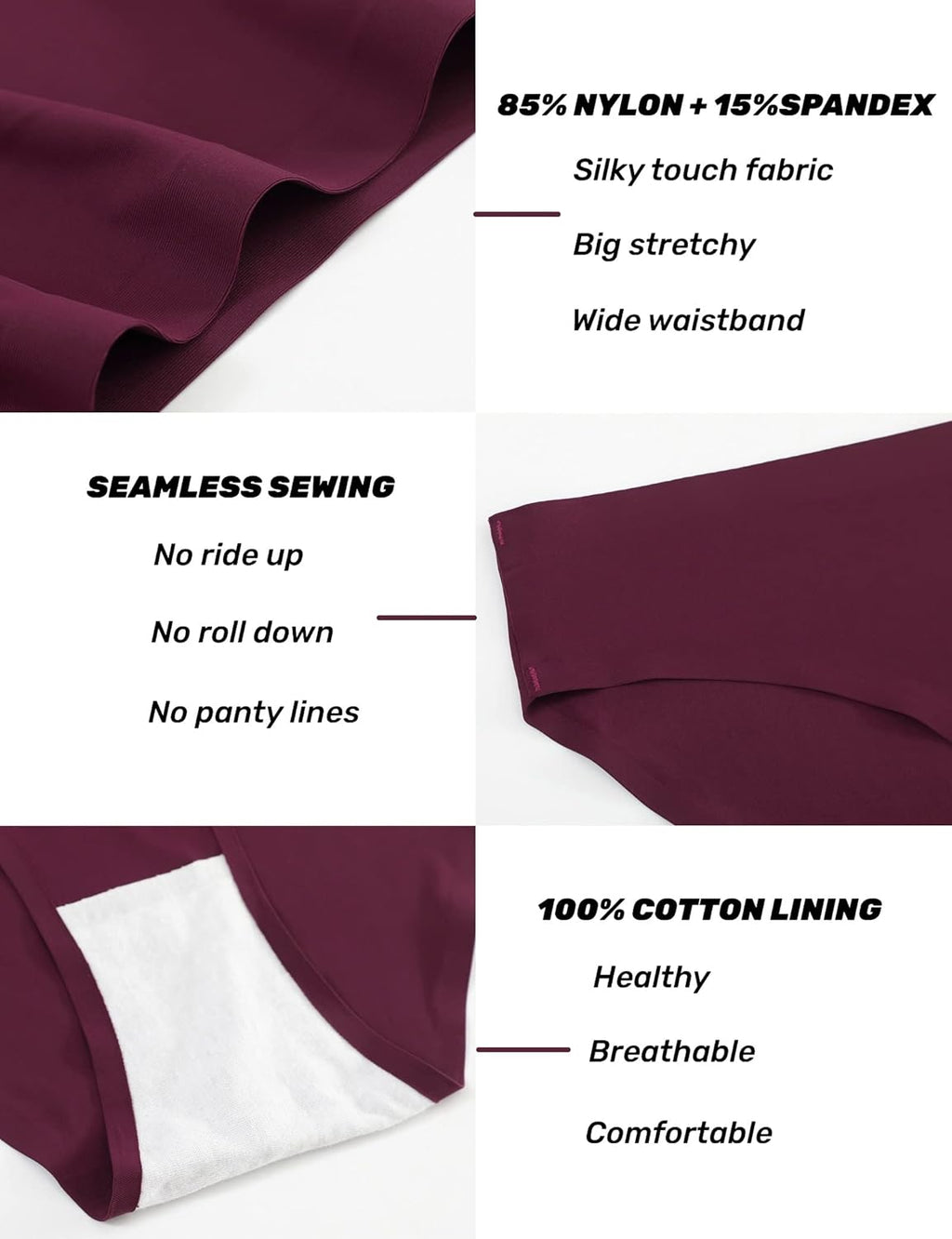 Caterlove Women's Seamless Underwear No Show Stretch Bikini Panties Silky Invisible Hipster 6 Pack