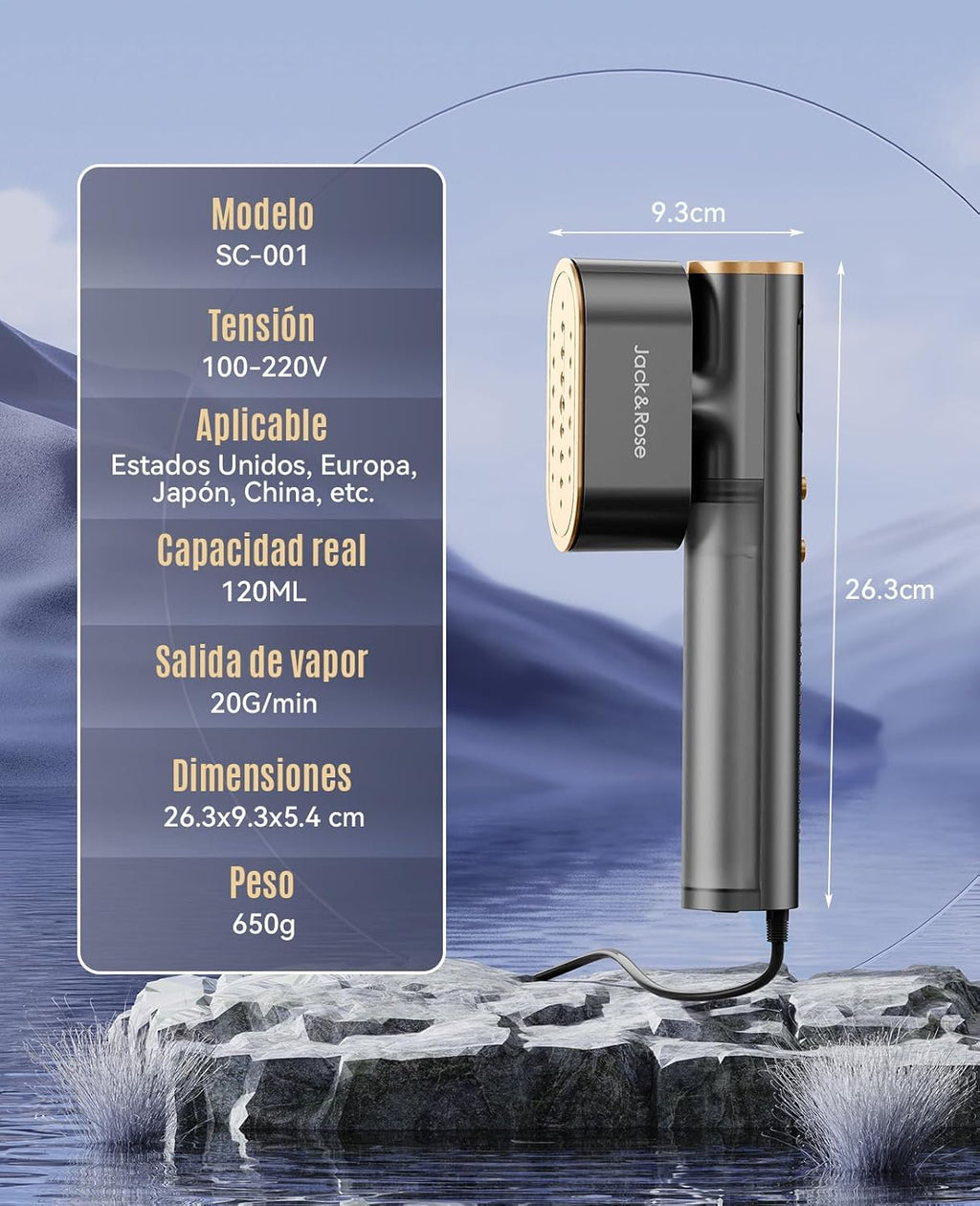 Jack ＆ Rose Travel Steamer for Clothes,100-220V Portable Iron,15s Heat Up,Steamer ＆ Iron 2 In 1, Travel Size,Large Ceramic Heat Panel,for Global ＆ Europe