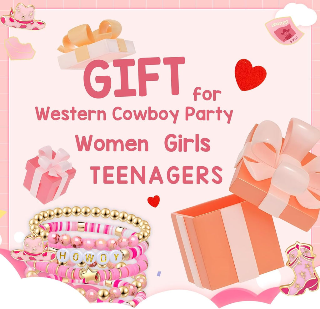 Artlunar Western Cowgirl Beaded Stretch Bracelets, Stackable cowgirl hat boot accessories, Bohemian Jewelry for Women Girls Teens Christmas Birthday Gift