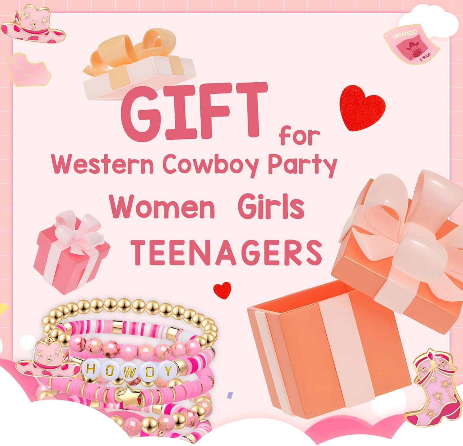 Artlunar Western Cowgirl Beaded Stretch Bracelets, Stackable cowgirl hat boot accessories, Bohemian Jewelry for Women Girls Teens Christmas Birthday Gift