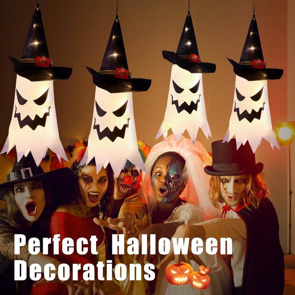 Halloween Decorations Outdoor Halloween Decor Hanging Outdoor String Lights Glowing Ghost Witch Hat Halloween Decorations Indoor Ornaments Halloween Lights for Home Tree Garden Yard (4Pcs)