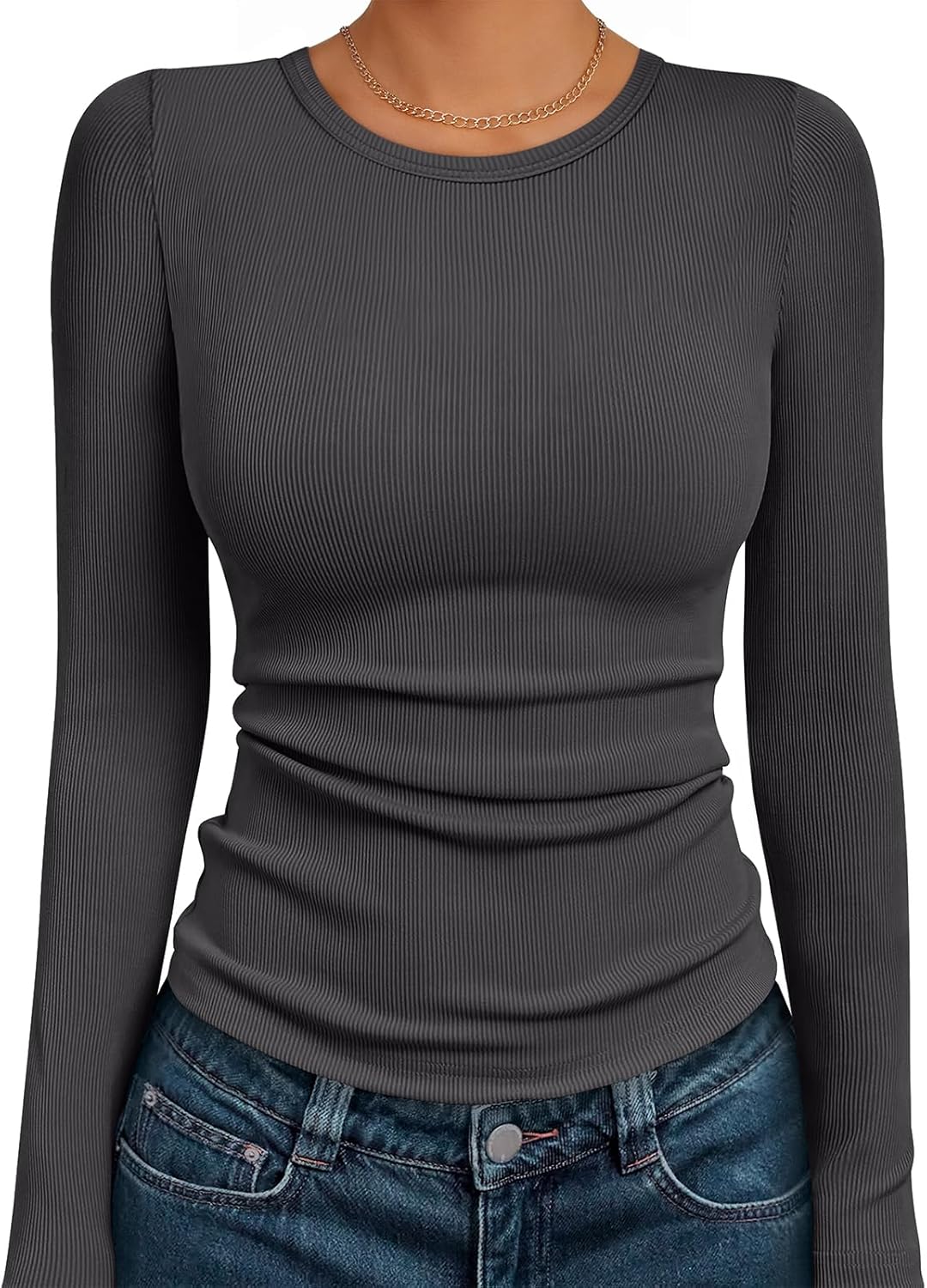 AUTOMET Long Sleeve Shirts Blouses Fall Fashion Ribbed Basic Tops Winter Clothes