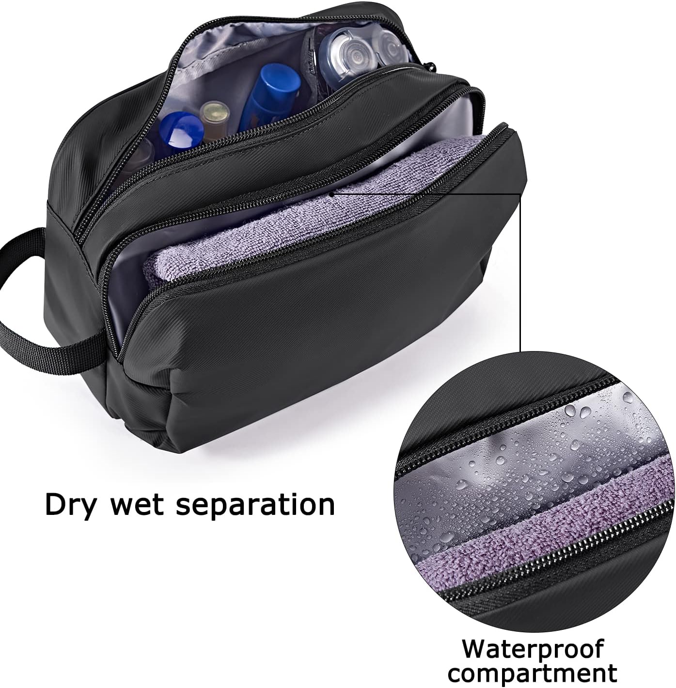 BAGSMART Toiletry Bag for Men, Travel Toiletry Organizer Dopp Kit Water-resistant Shaving Bag for Toiletries Accessories, Door Room Essentials, Black-medium