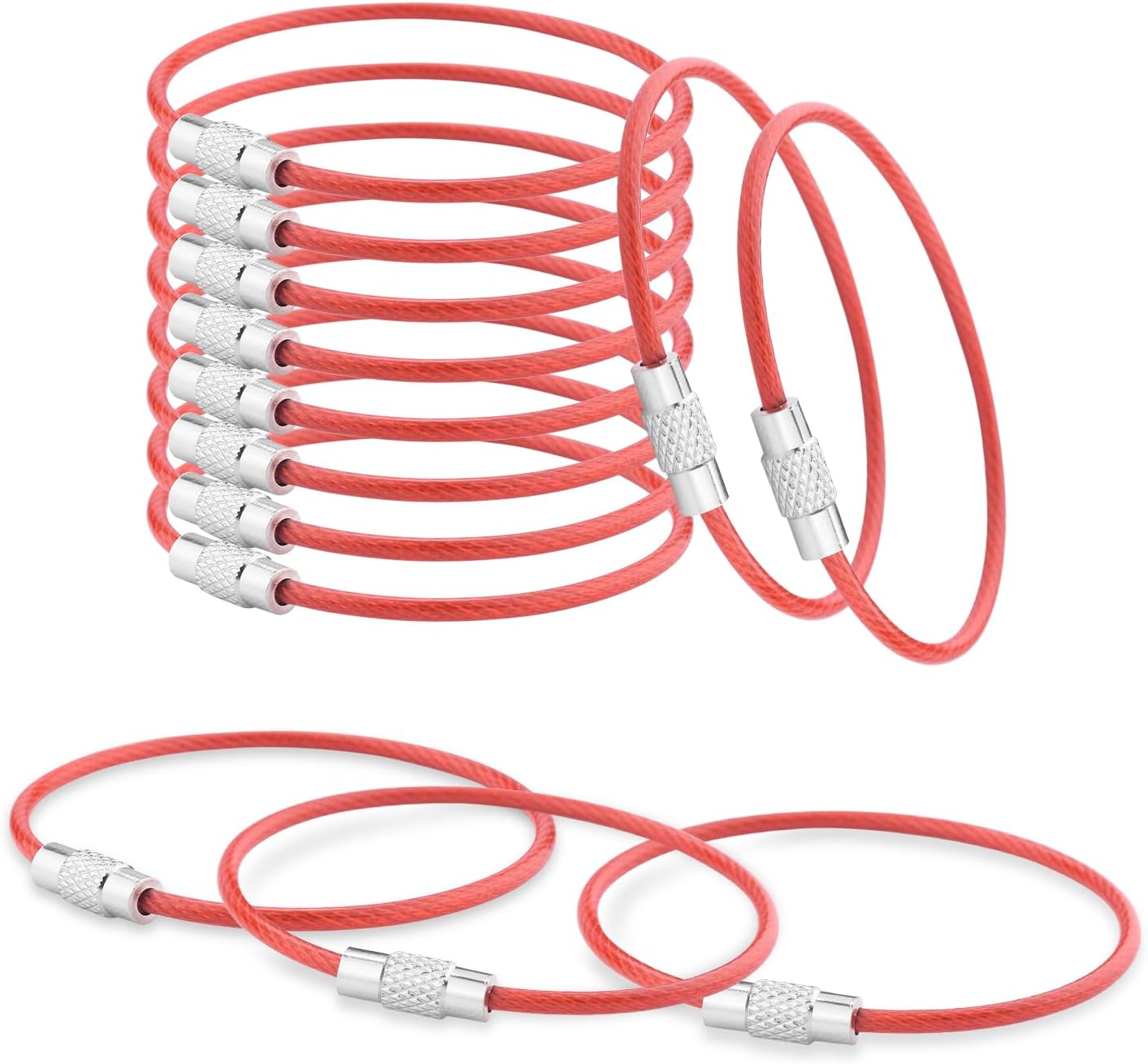 CooBigo 16 Pack Stainless Steel Loops 2mm Coated Wire Keychain Cable Large Keyrings 6 inch Key Chain for Luggage Tags, Key Tags, Keyrings, Kitchen utensils, Duster-Assorted Colors