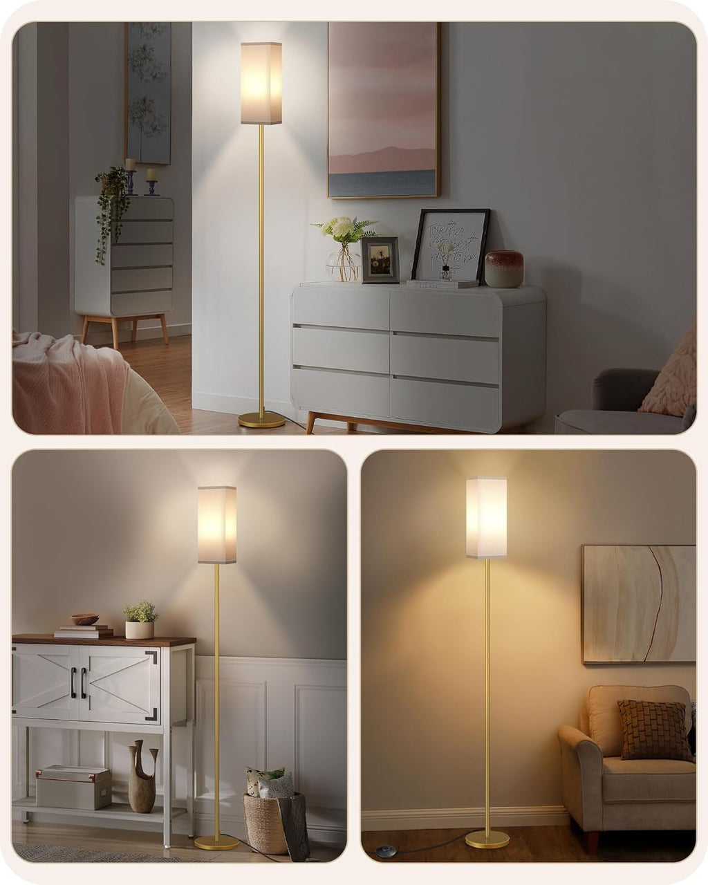 64.6" Floor Lamp, Pole with Foot Switch, Modern Standing Lamp Lampshade, Minimalist Freestanding Lamp (Bulb Not Included), for Living Room, Bedroom Office ETL Listed, Black and Beige E07LD05