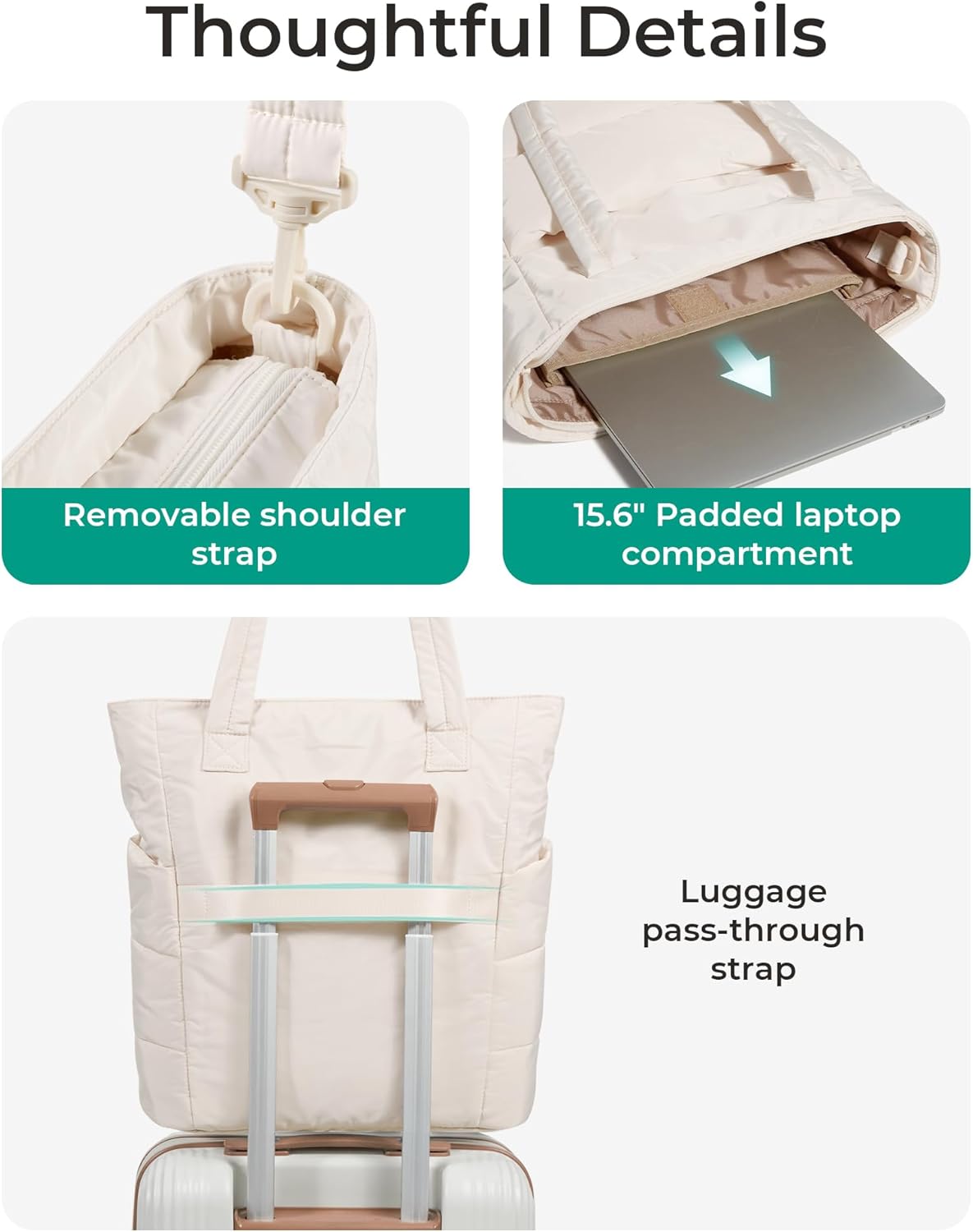 BAGSMART Tote Bag for Women, Lightweight Puffy Tote Bag with Compartments Shoulder Bag Handbag for Travel, Work, Gym