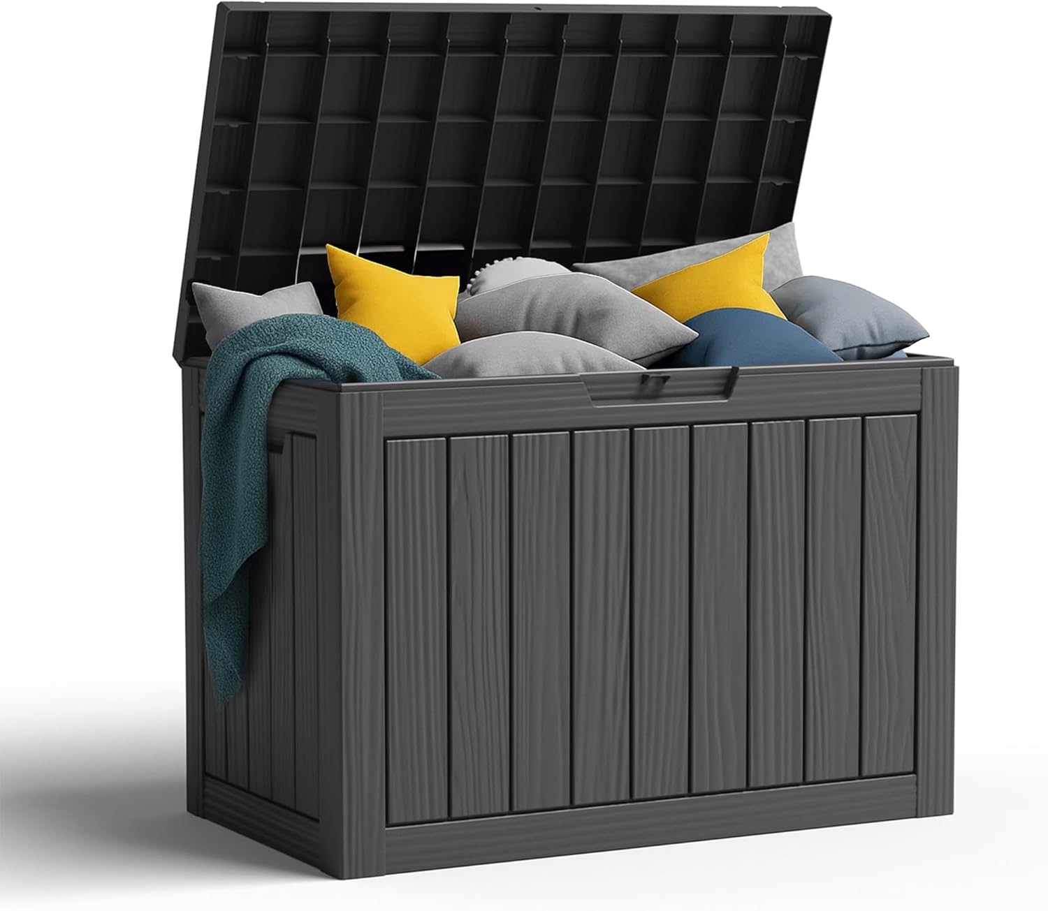 80 Gallon Resin Deck Box, Lockable Patio Outdoor Storage Box for Furniture, Garden Tools and Tools Storage, Waterproof Outside Storage Box - Black